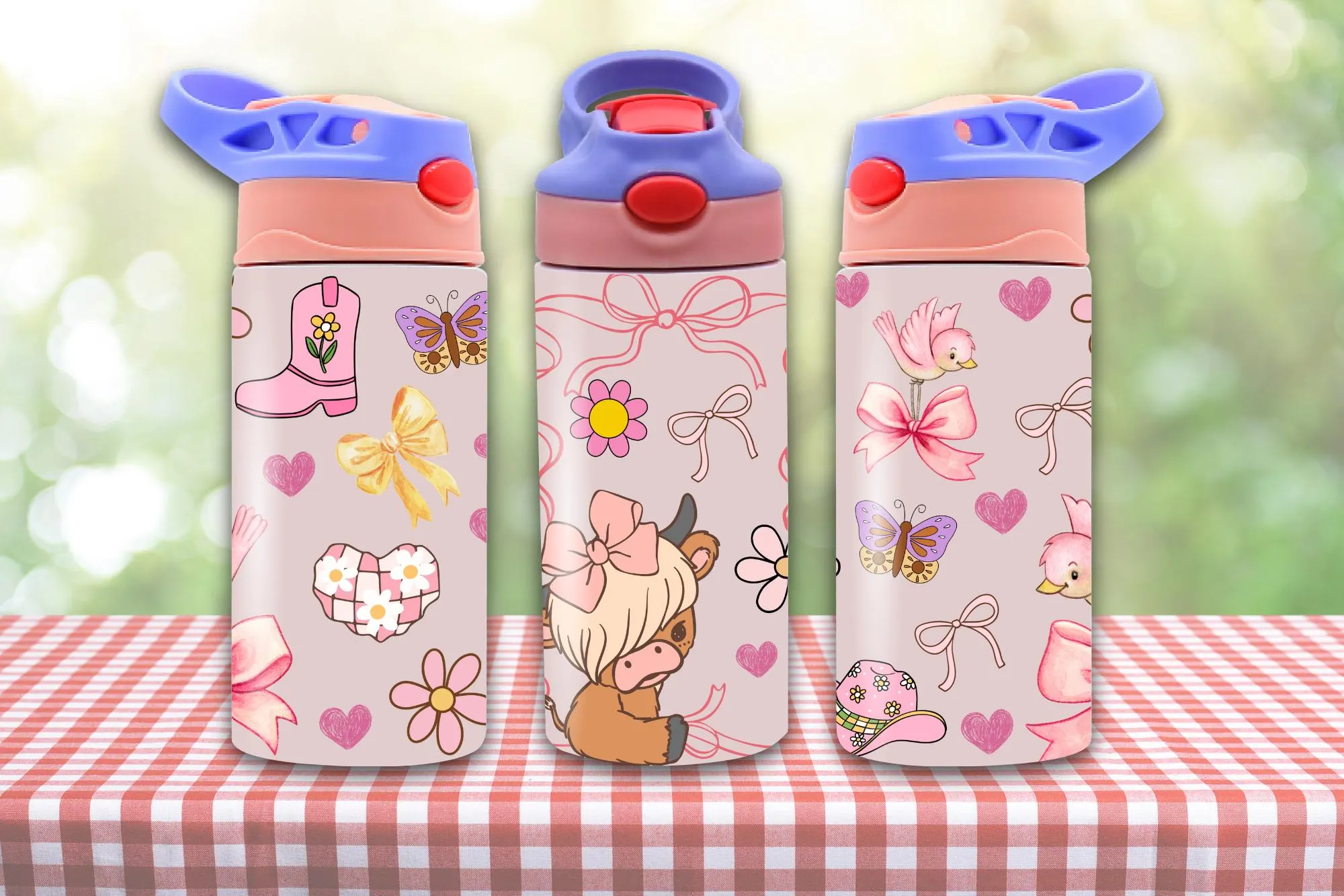 Highland Cow 12 oz Tumbler Wrap, Kids Straight Tumbler Design, Sippy Cup Flip Top