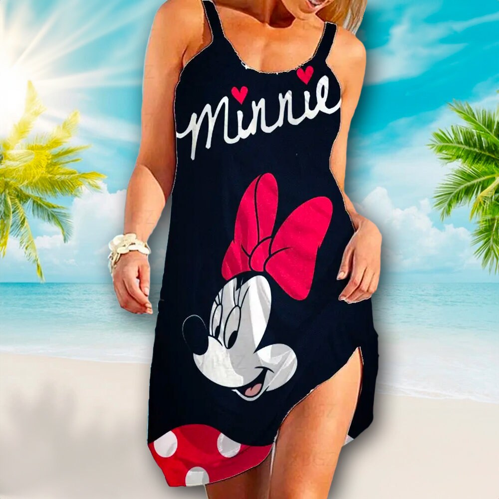 Mouse Love Beach Dress, Magic World Beach Dress, Mouse Movie Mom Dress, Mouse Love Dress, Cartoon AOP Sleeveless Beach Dresses