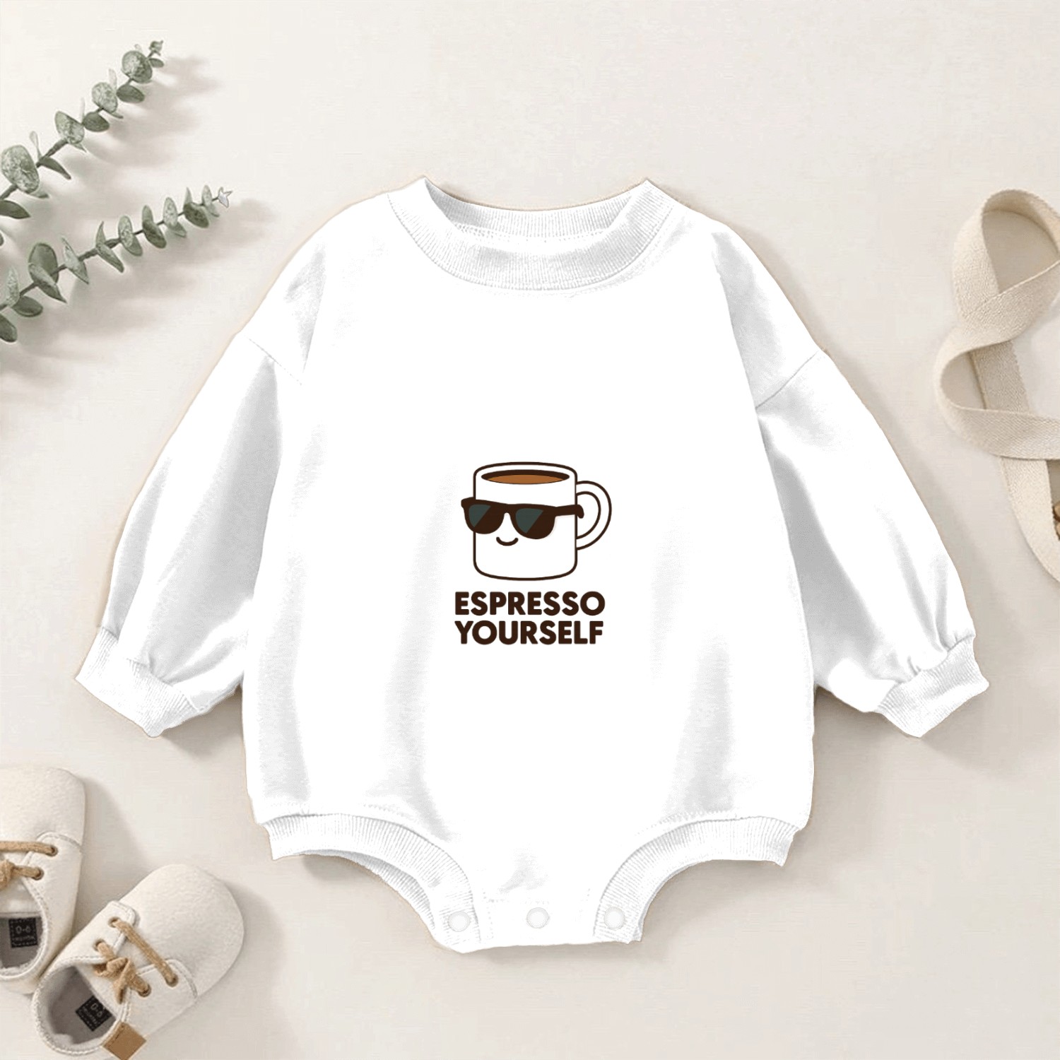 Espresso Yourself – Cool Coffee Pun Baby Romper Sweatshirts Design