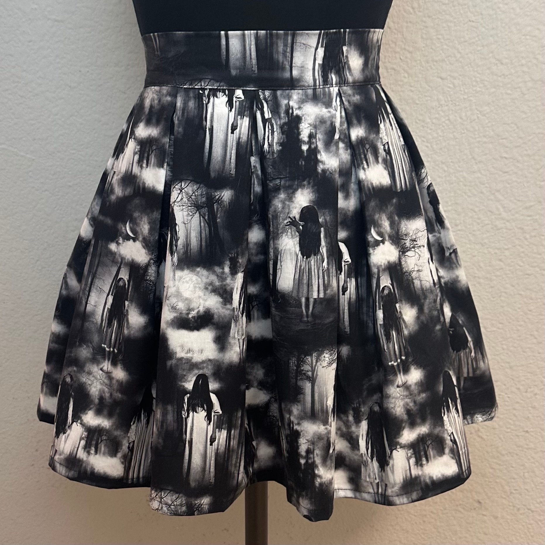 Handmade Skirt with POCKETS! Printed Pleated High Waisted Skater Skirt