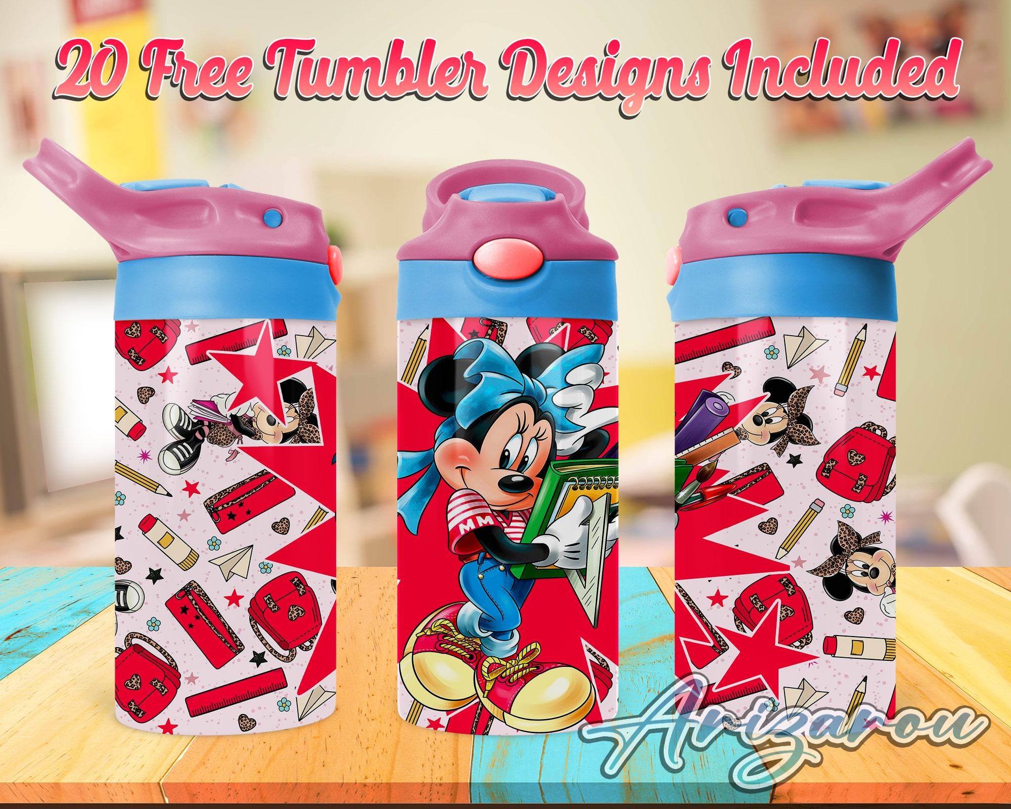 Mouse Cartoon Back To School 12oz Kids Flip Top, Cartoon 12oz Sippy cup Tumbler