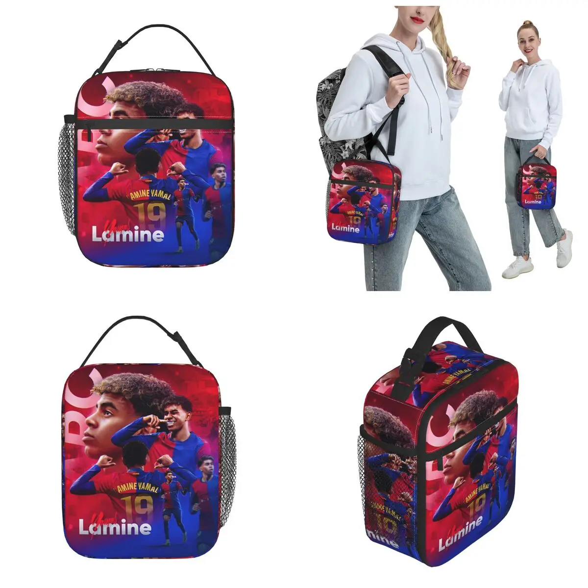 Lamine Yamal Football Number 19 Kids Lunch Bag Insulated Cooler Tote Reusable Bento Box