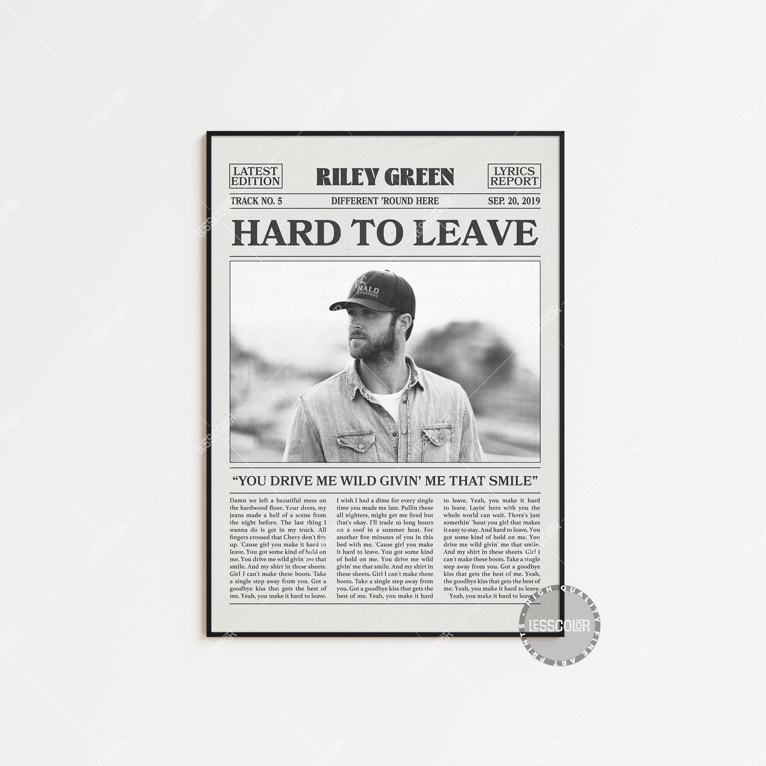 Riley Green Retro Newspaper Print, Hard to Leave Poster | Music Poster | Album Cover Poster | Wall Decor | Music Gift | Room Decor