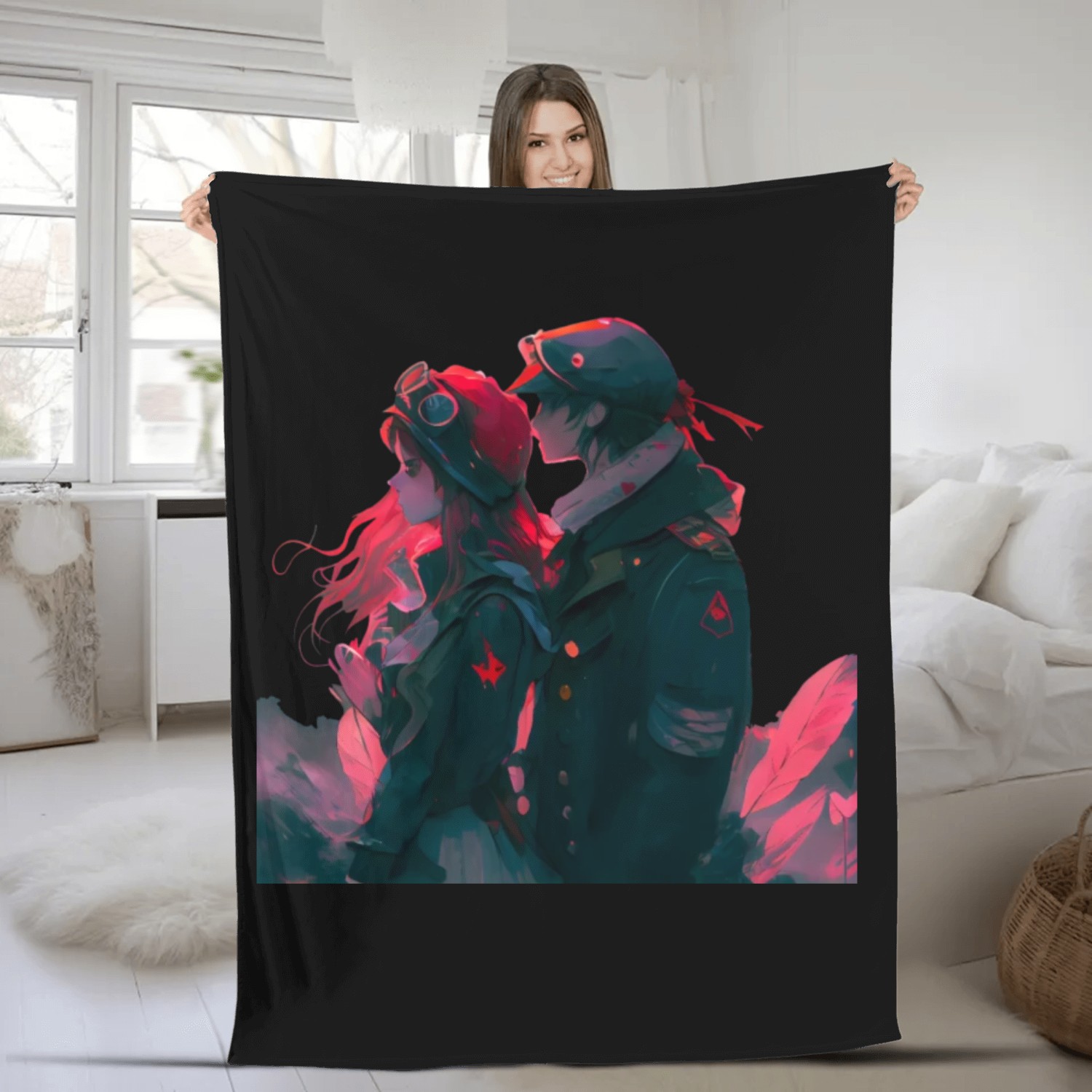 Anime Pilot Love Heart Fleece Blankets