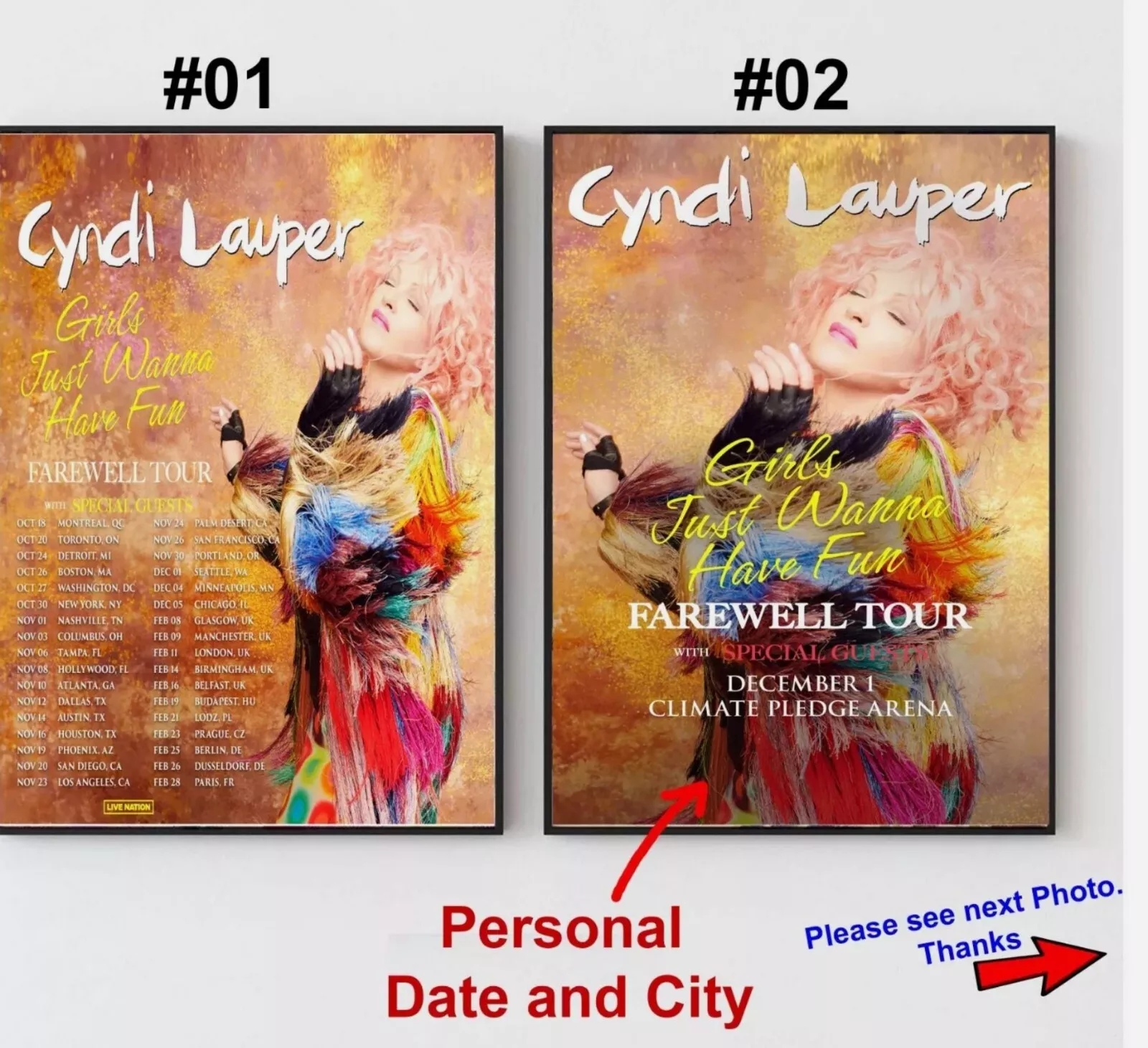 Cyndi Lauper Girl Just Wanna Have Fun Farewell 2024 Poster, Custom Date and City
