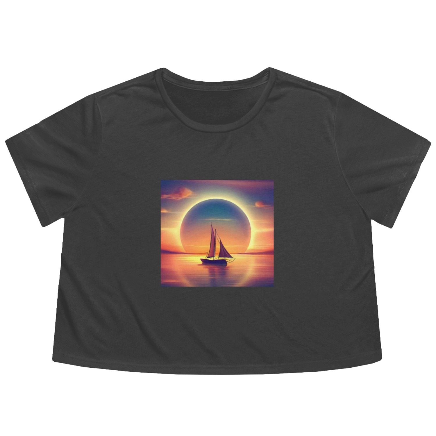 Sailboat sails into the sunset Angular Flowy Cropped Tees