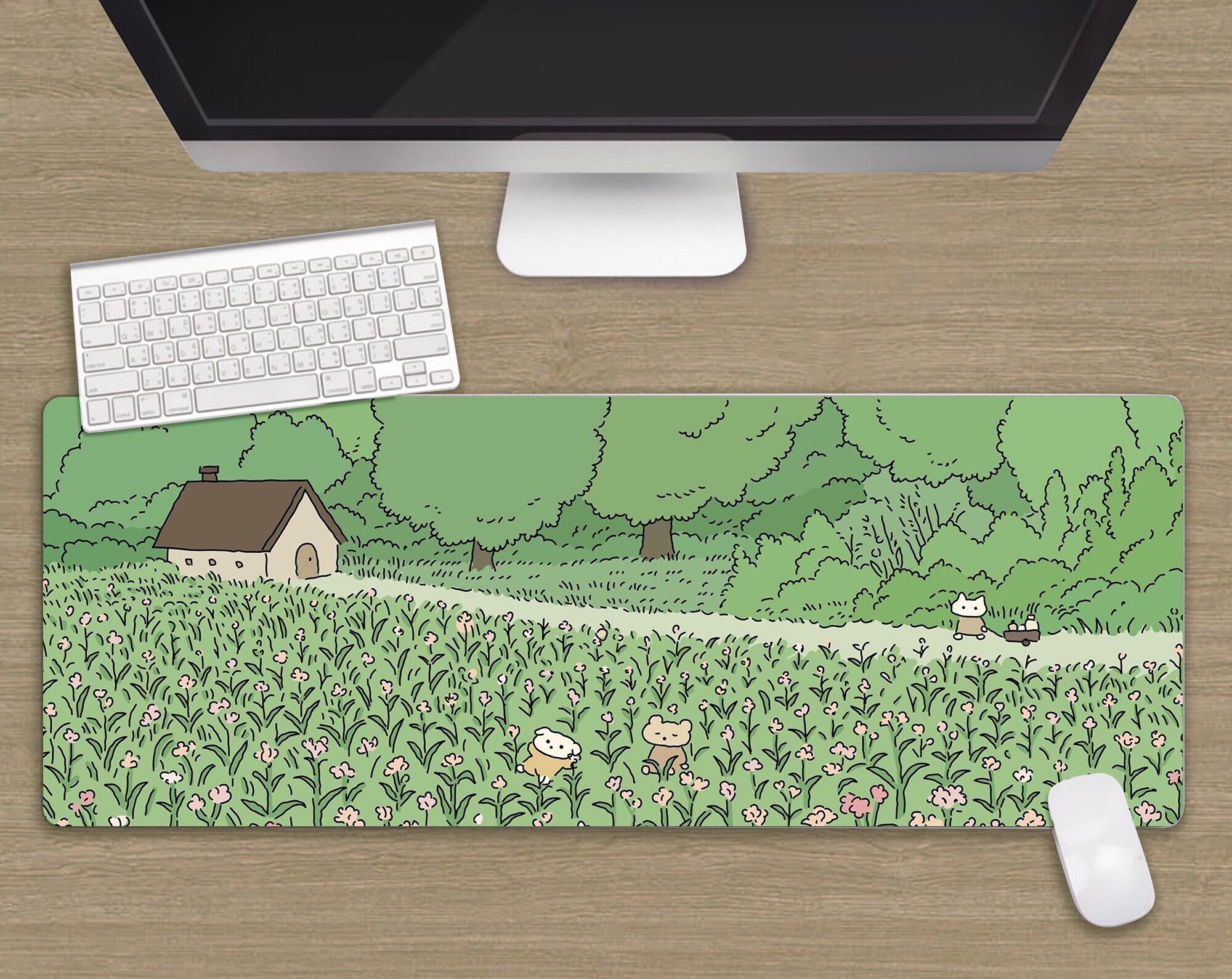 Cute Desk Mat Kawaii Mouse pad, Bunny And Bear Cute Anime, Japanese Kawaii Pastel Mouse Pad