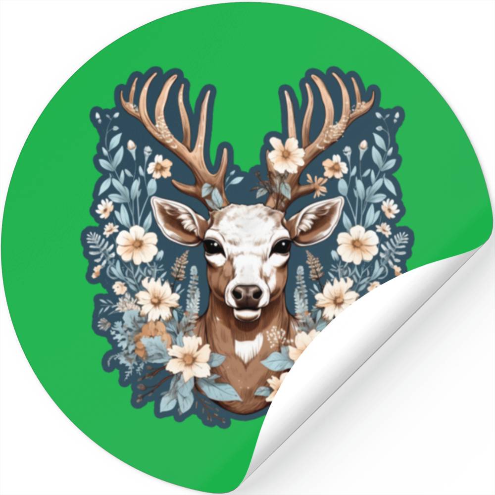 Deer Flowers Stickers