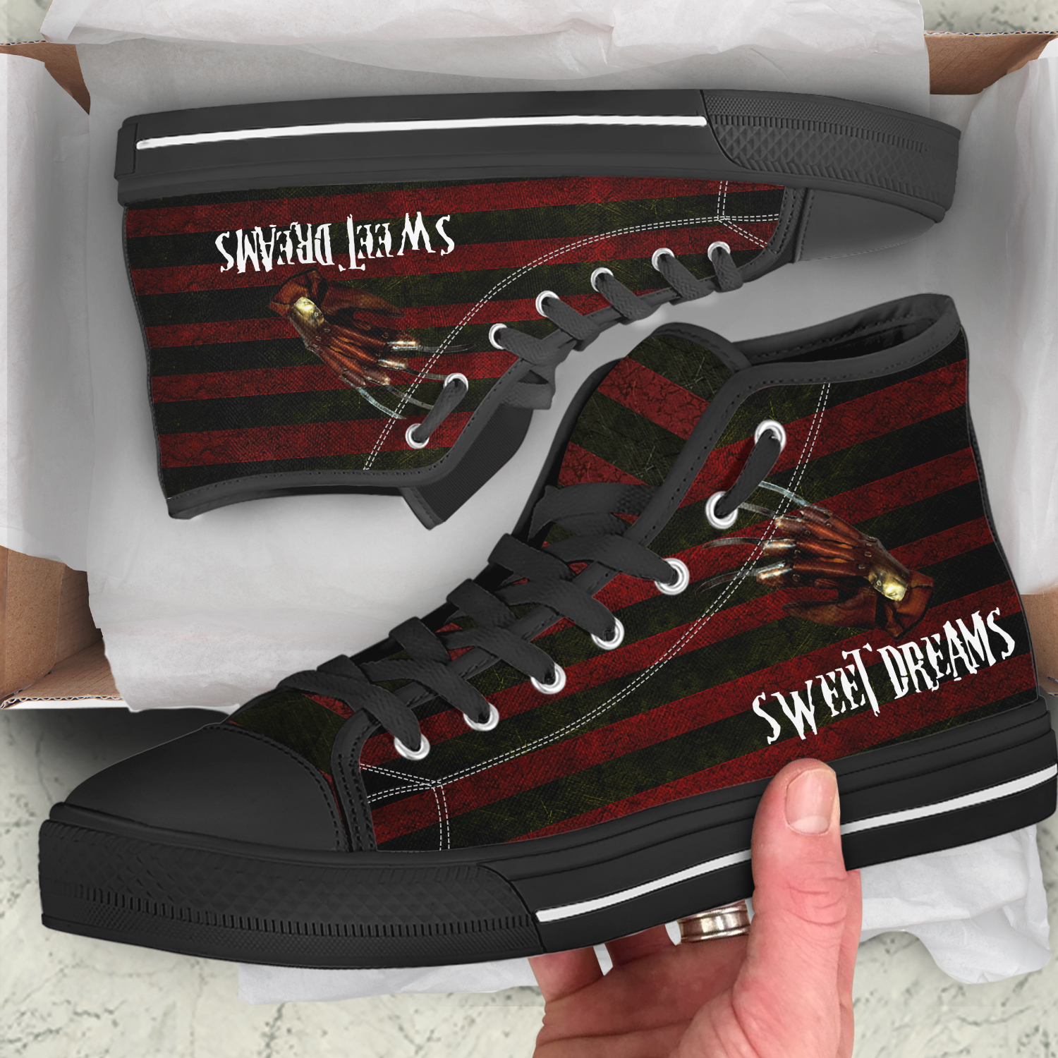 Halloween Shoes, Freddy Krueger Costume Shoes, Horror Characters Sneakers, Freddy Sweet Dreams Men Shoes, Spooky Season Gift