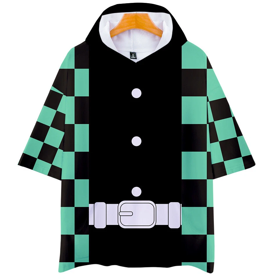 demon Kimetsu no Yaiba Kamado Tanjirou neko Short Sleeve Hoodie Shirt