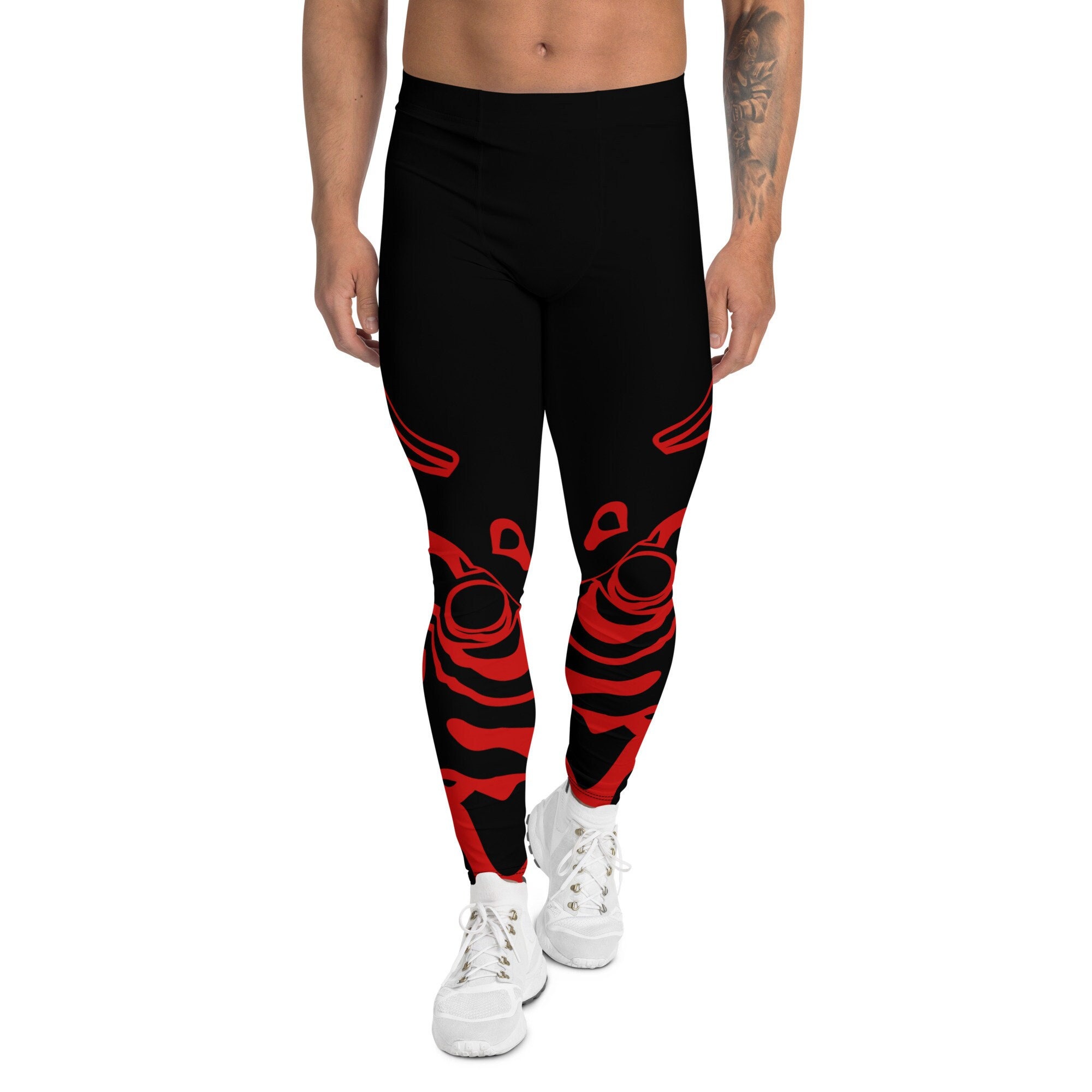 Men's Leggings, Yoga Leggings, Red, Activewear, Athletic Pants, Gym Leggings, Sports