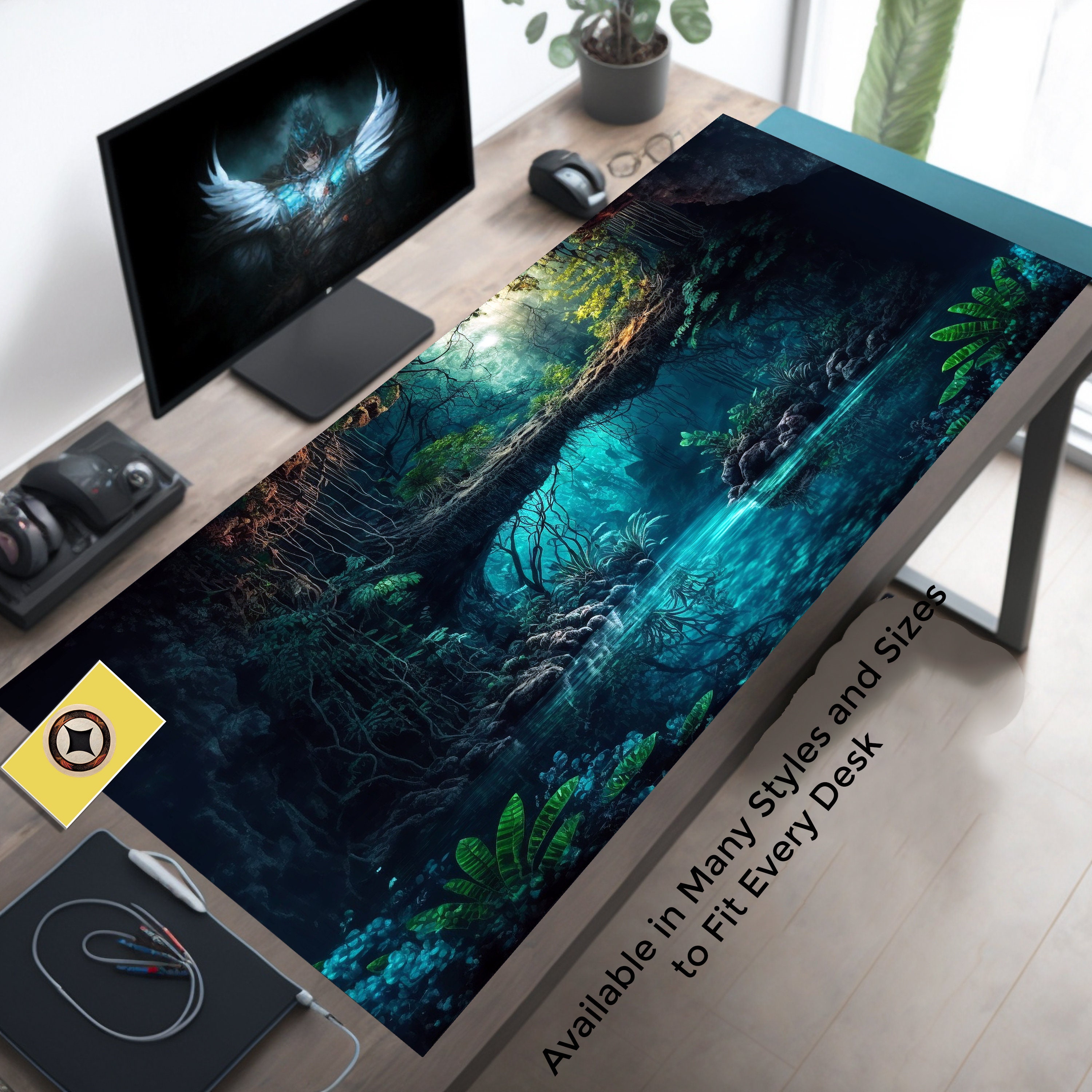 Mayan Jungle Desk Mat - Blue, Mystic Jungle Mousepad, Witchy Mouse Pad