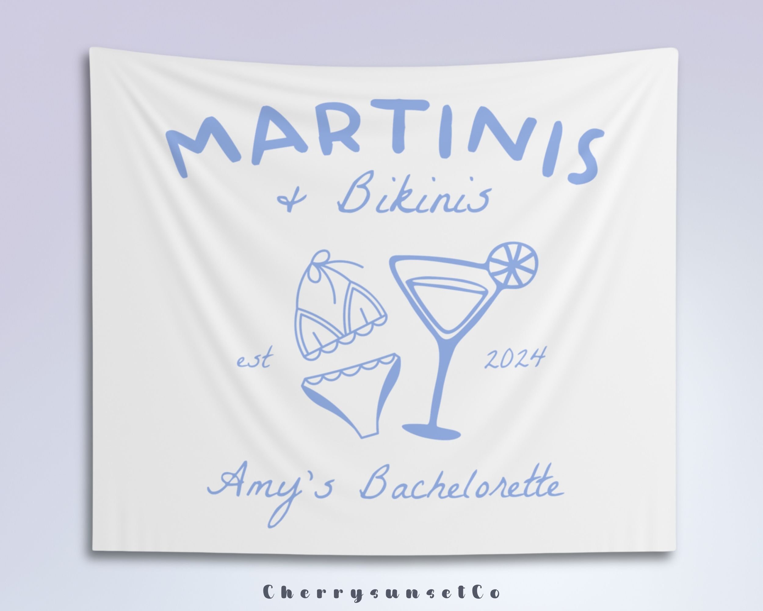 Martinis and Bikinis Bachelorette Party Decor Personalized Coastal Bridal Shower Backdrop Beach Bachelorette Weekend Banner Hand drawn Sign