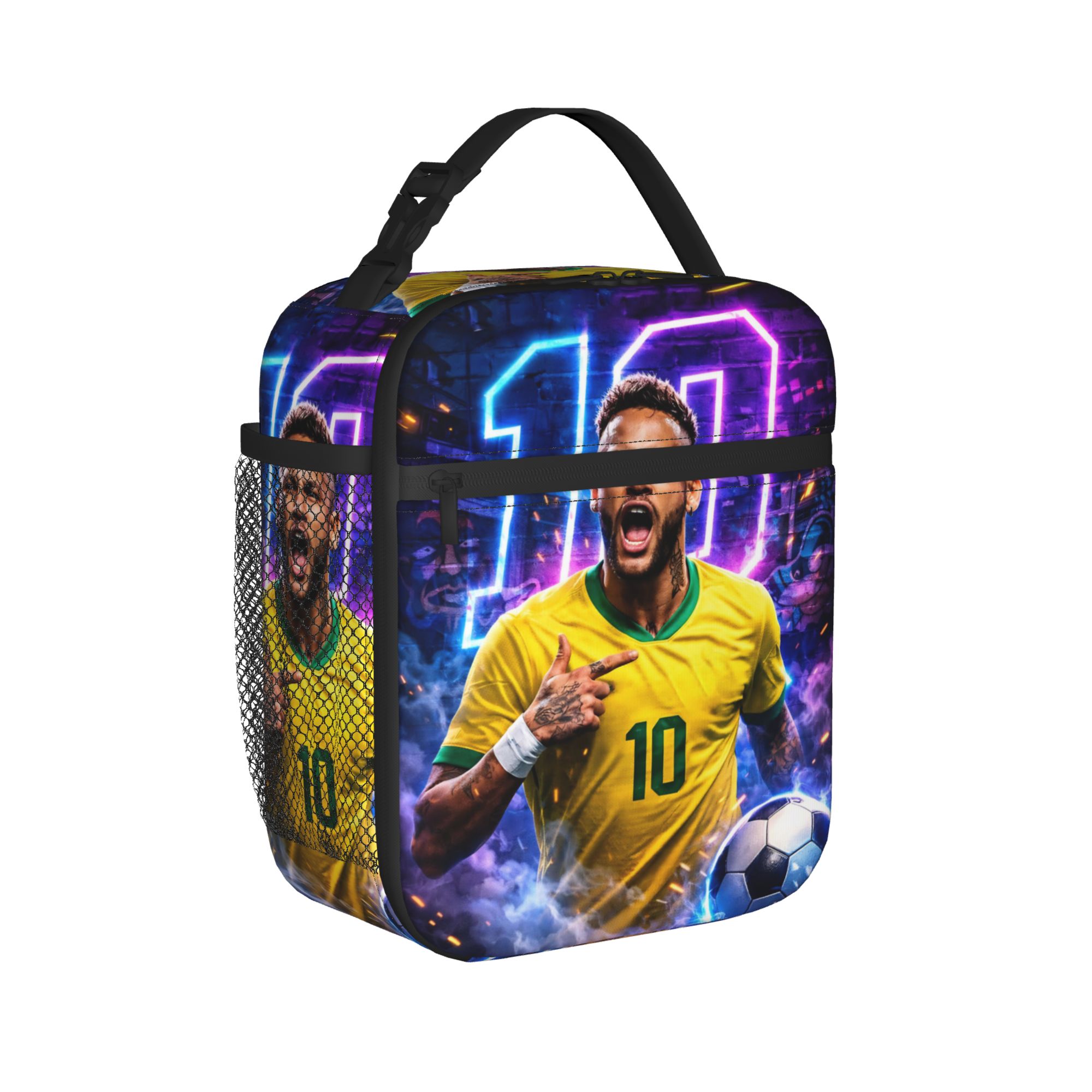 Neymars Brazil Football Insulated Lunch Bag Cooler Bag Meal Container Soccer Number 10 Lunch Box Tote for Men Women School