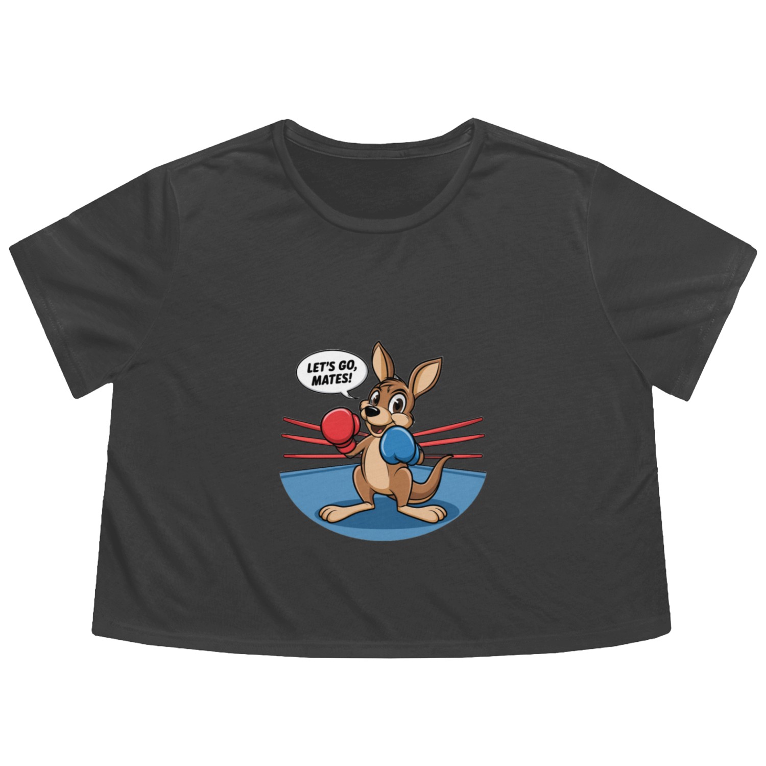 The kangaroo is in a boxing pose Flowy Cropped Tees