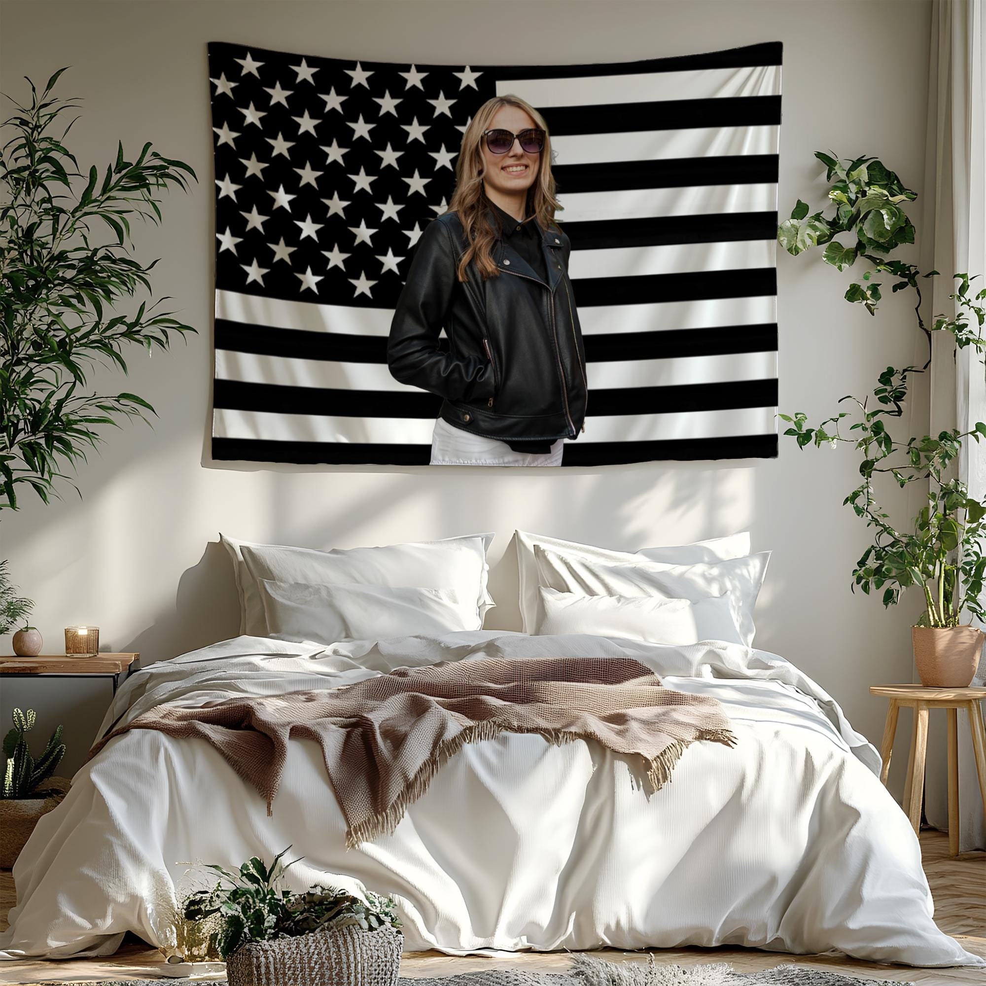 Custom American Flag Photo Tapestry, Personalized Image Wall Hanging, Dorm Living Room Bedroom Wall Decoration, Christmas Gift