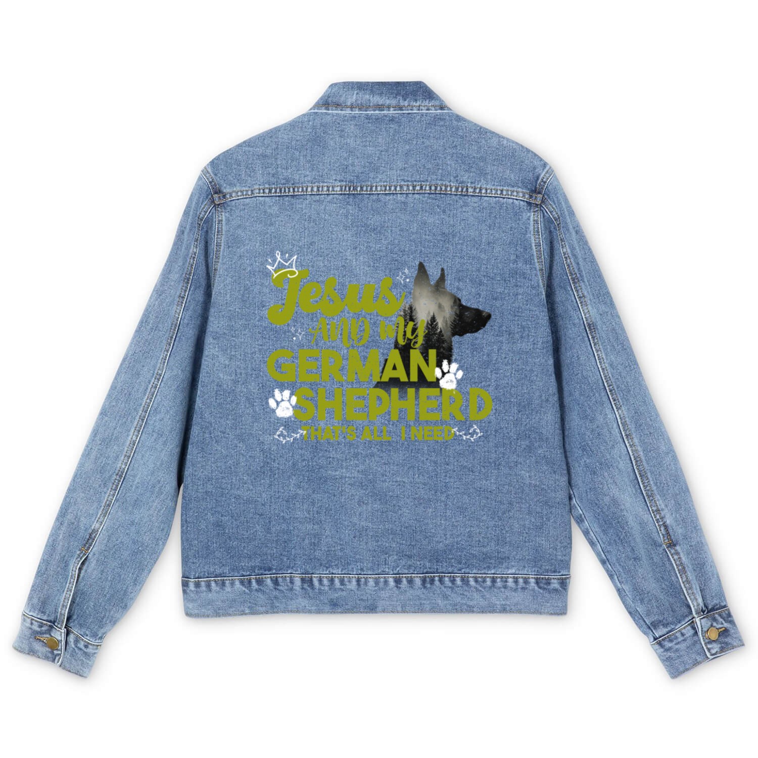 German Shepherd JESUS AND MY GERMAN SHEPHERD Men's Denim Jackets