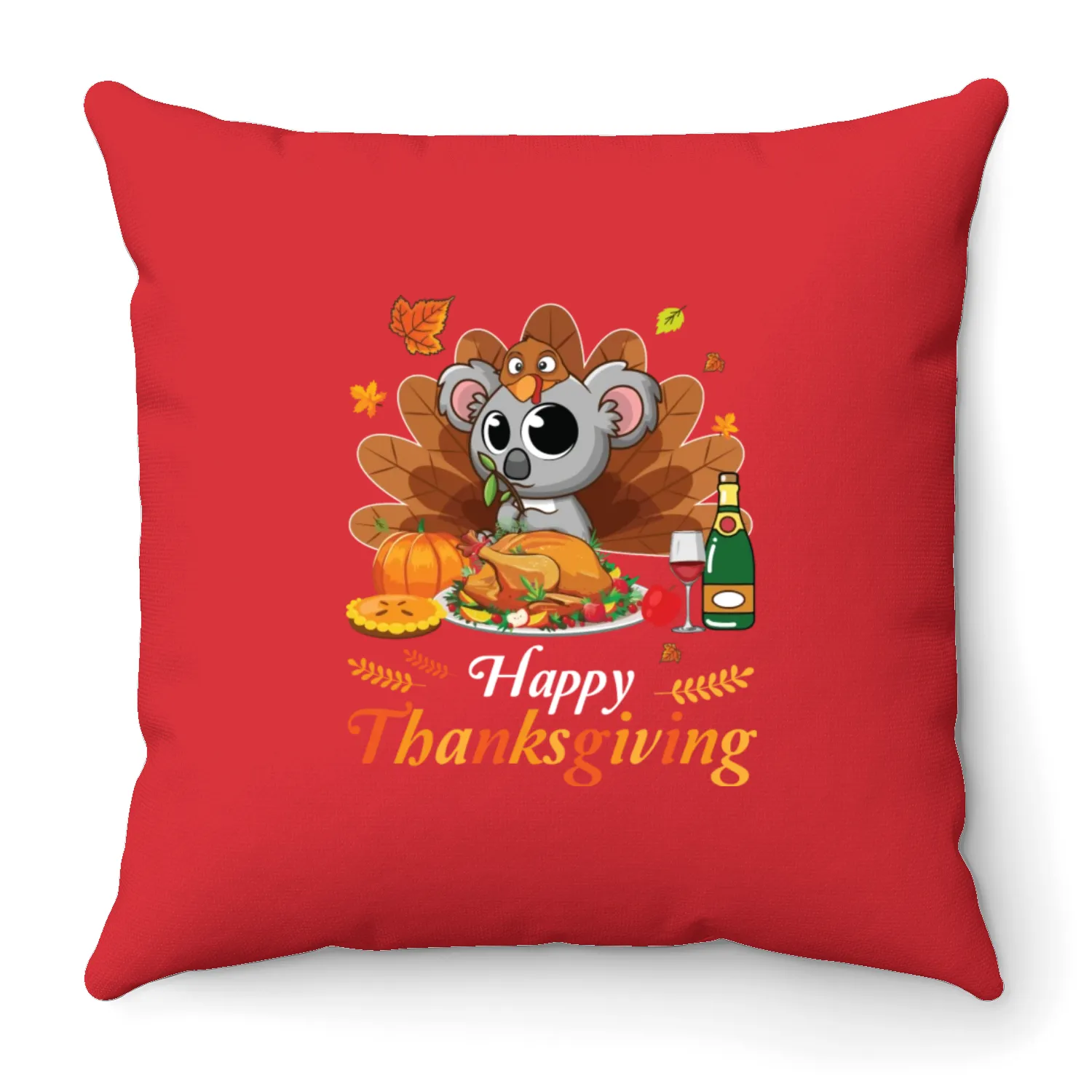 Koala Turkey Costume Wine Pie Pumpkin Happy Throw Pillows