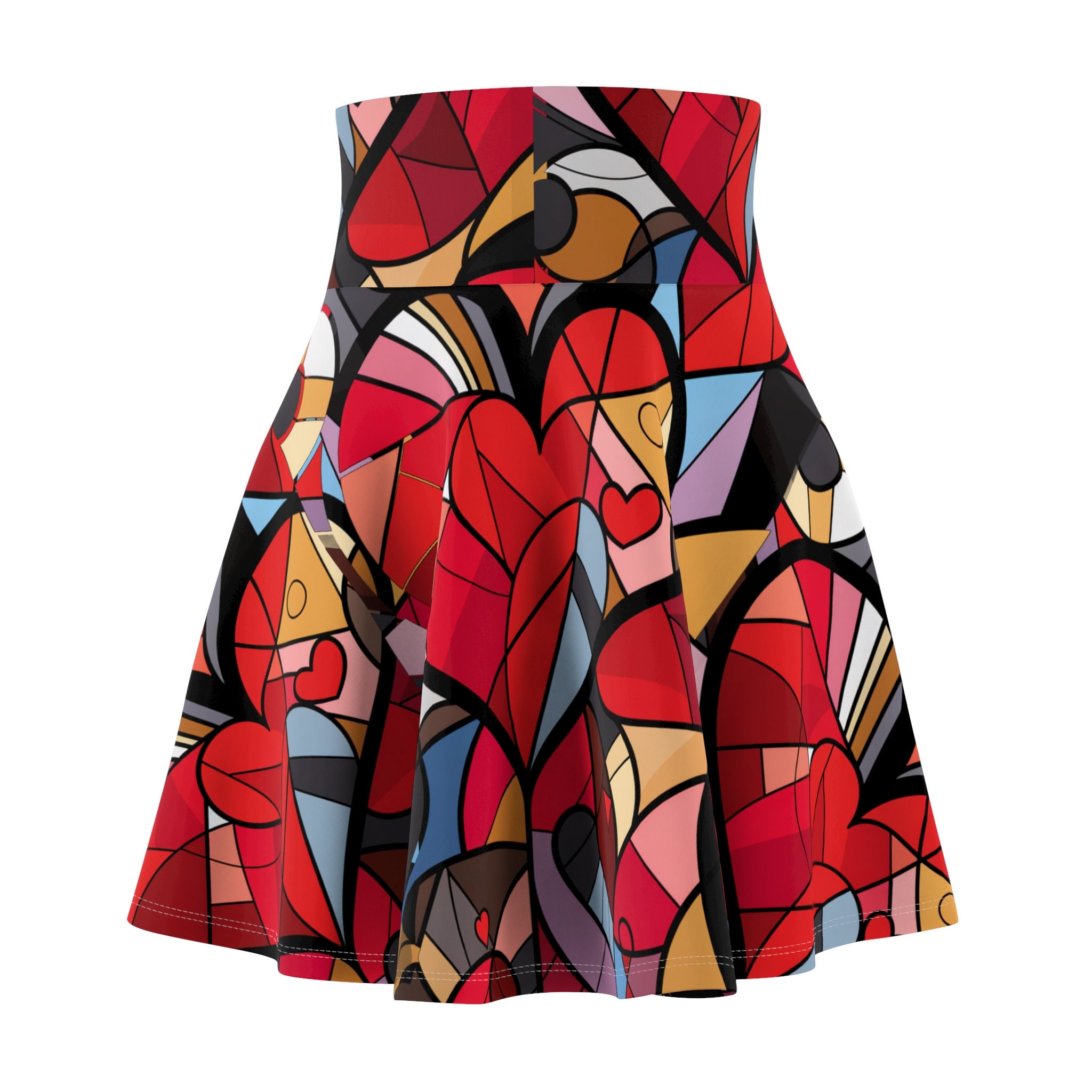 Hearts Symphony Women's Skater Skirt, Colorful Hearts Skirt by Amor4Life, Model 3