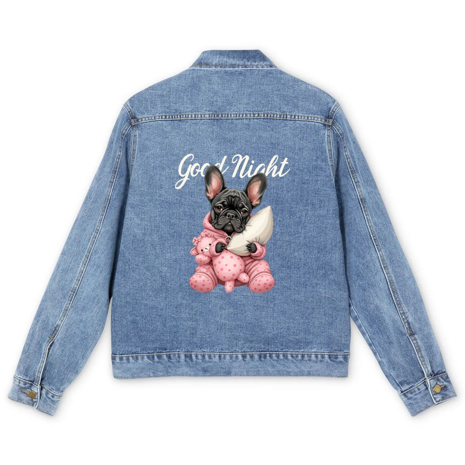 Cute Good Night French Bulldog Pajamas Men's Denim Jackets