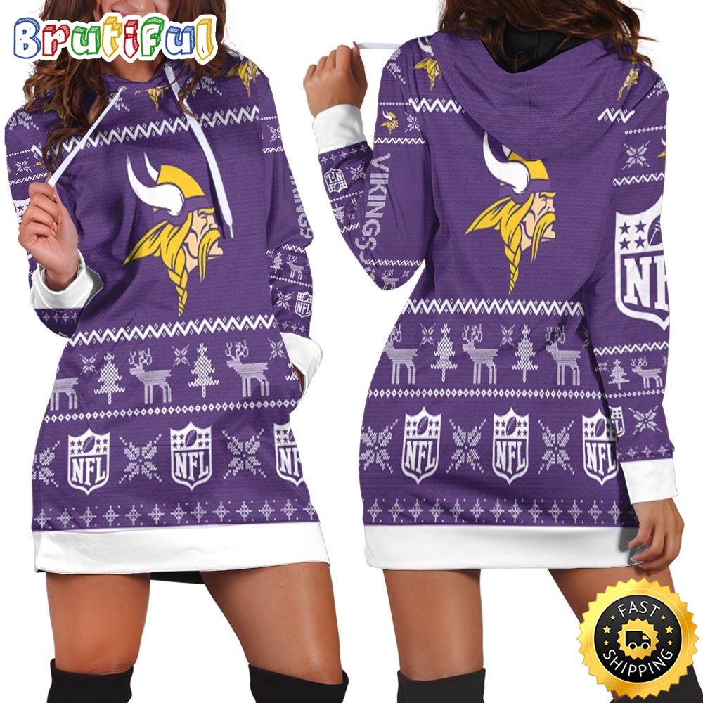 football Minnesota Vikings Hoodie Dress Christmas Print Hoodie Dress For Women