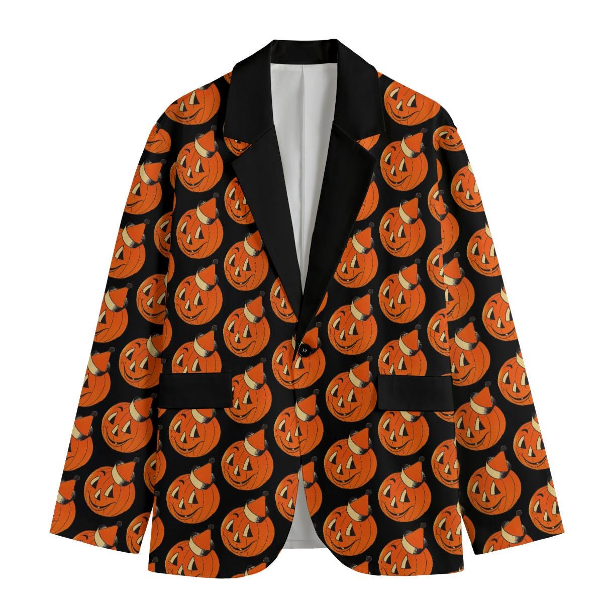 Retro Halloween Smiling Pumpkin Casual Blazer, Women Suit Jacket, Gift For Her