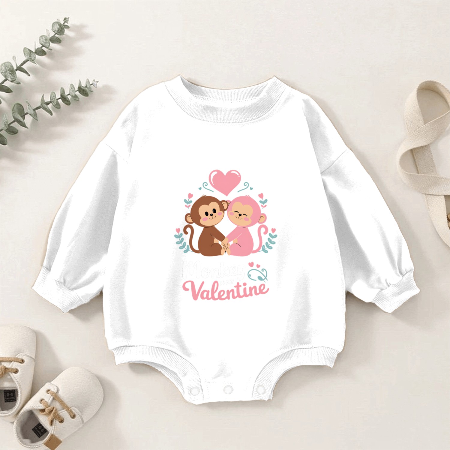 Monkey is my valentine Baby Romper Sweatshirts