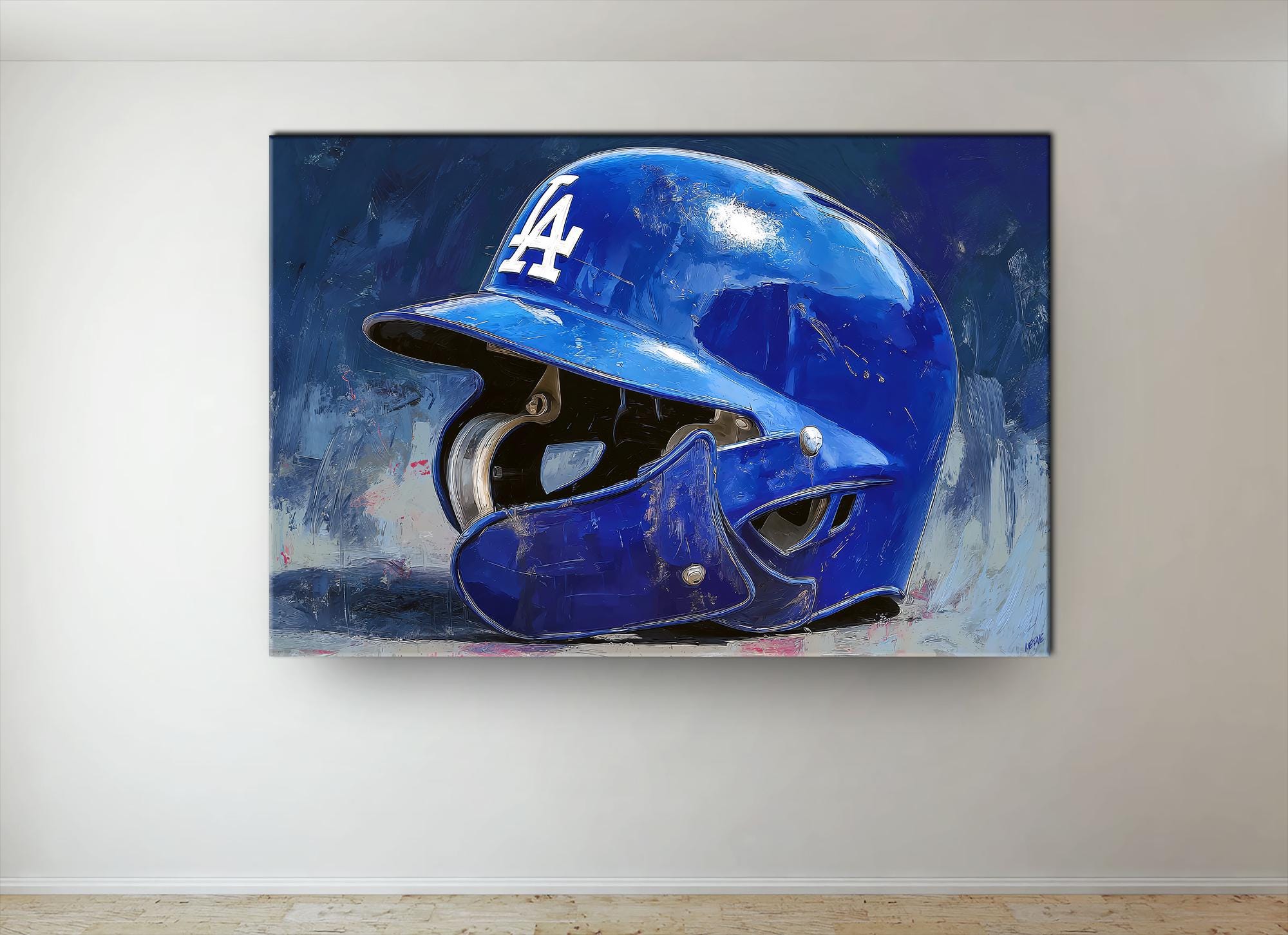 Los Angeles Dodgers Canvas Art: Oil Paint Helmet Design