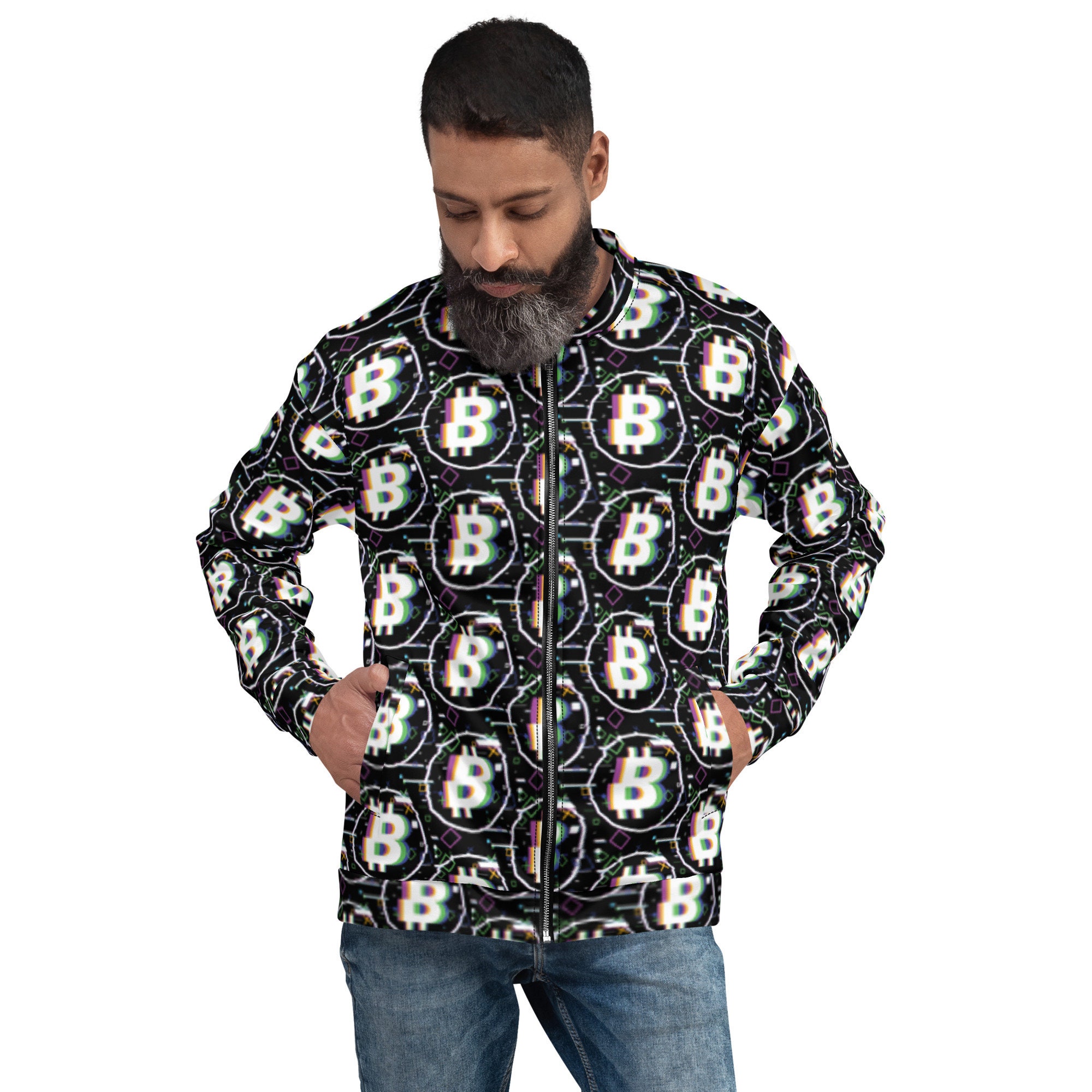 Miami Bitcoin Unisex Bomber Jacket - Cool Cryptocurrency Fashion, Bitcoin Apparel, Trendy Streetwear for Men & Women