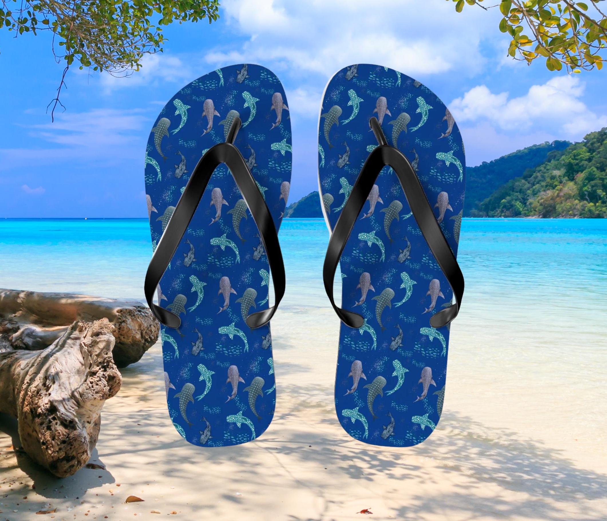 Spotted Whale Shark Flip Flops, Womens Summer Sandals, Beach Shoes, Vacation sandals, Pool shoes, trip gift, matching sets, whale lover gift