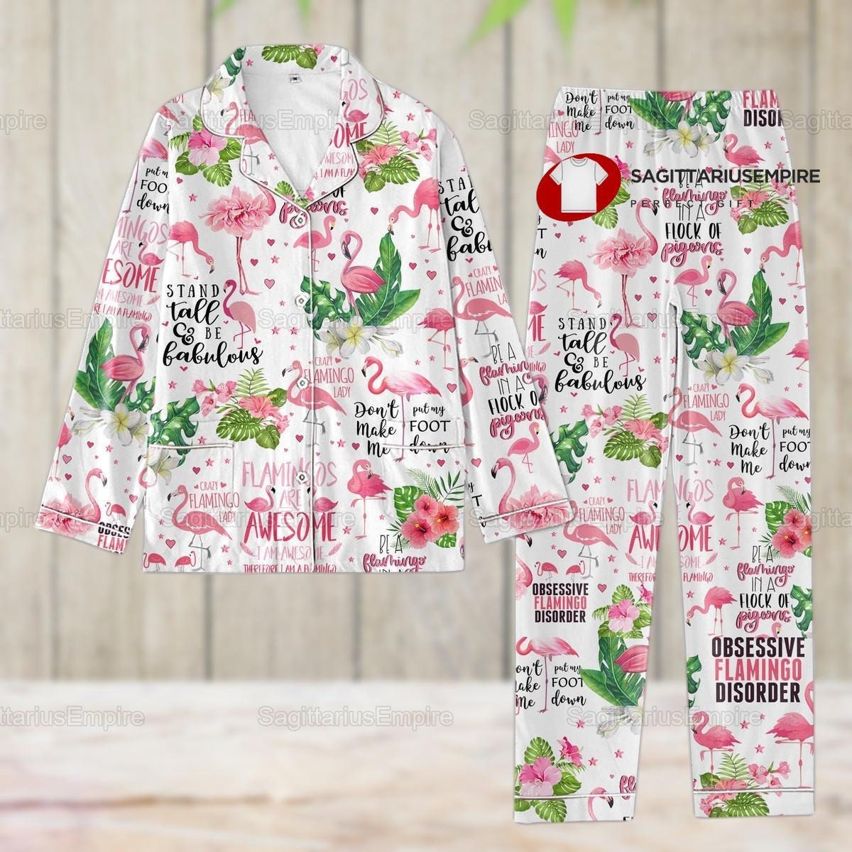 Flamingos Pajamas Set, Flamingos Women Pajamas, Flamingos Lovers Pajama