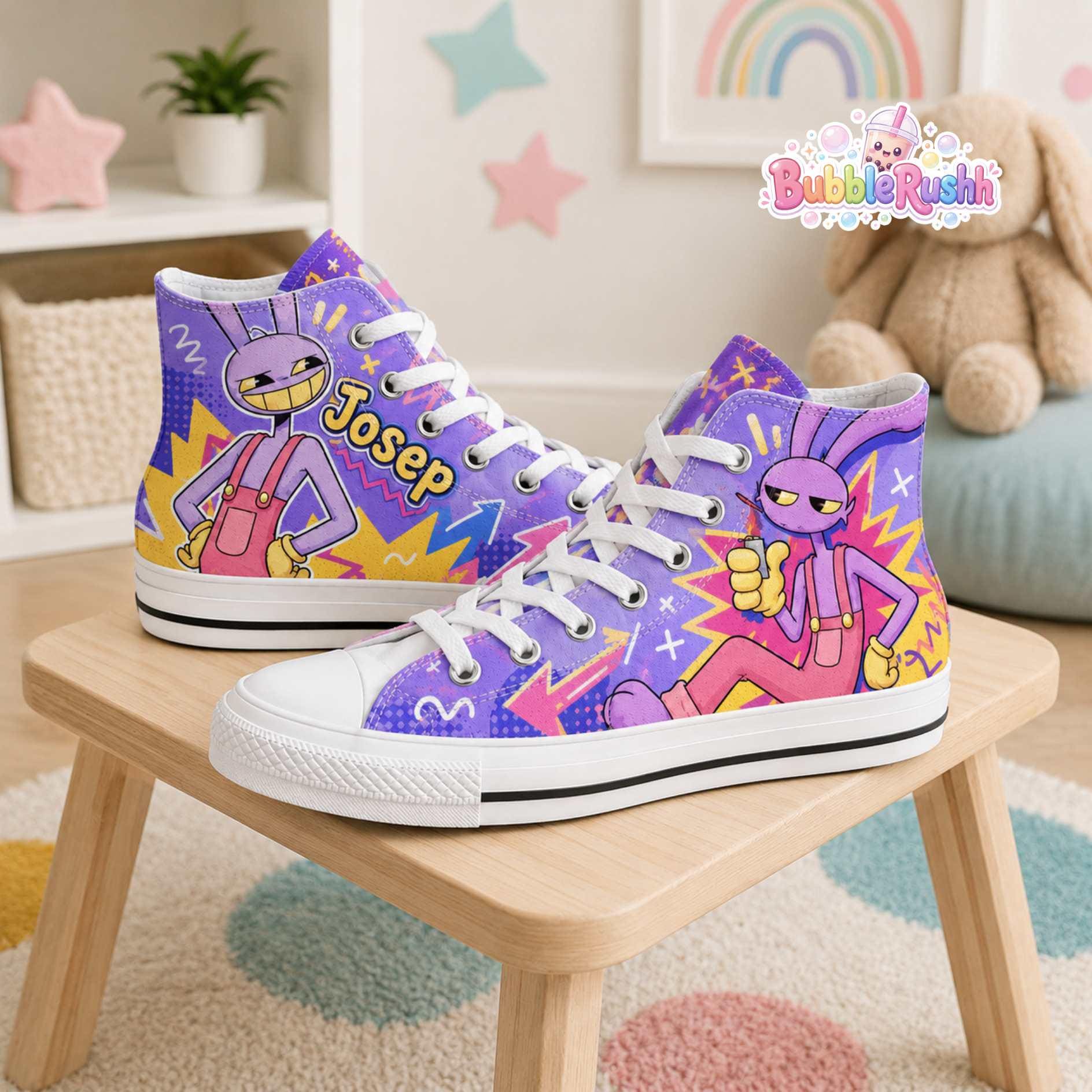 Personalized Jax High Top Canvas Shoes, The Amazing Digital Circus Shoes, Circus Funny Bunny Jax Sneakers