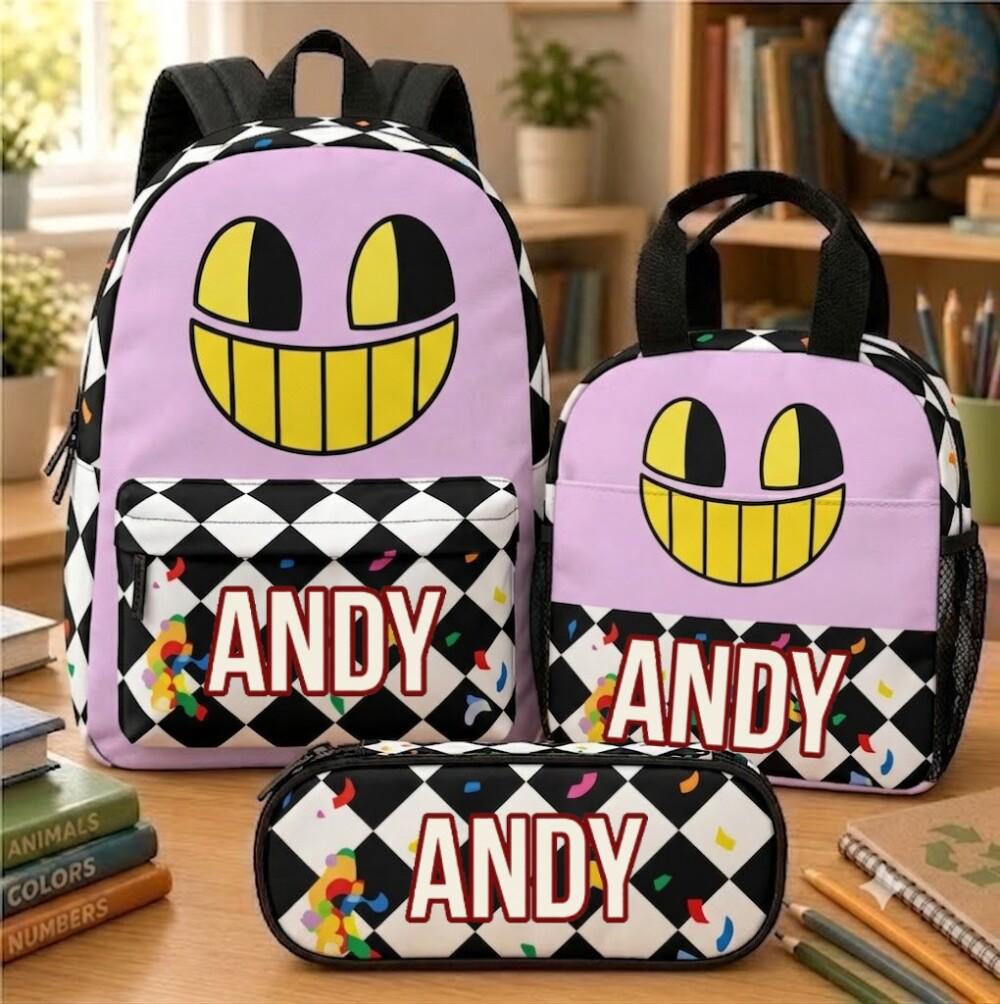 Personalized The Amazing Digital Circus Backpack Set, Custom Name Jax Pomni School Backpack, Lunch Box, Pencil Case, TADC Backpack Accessories Set