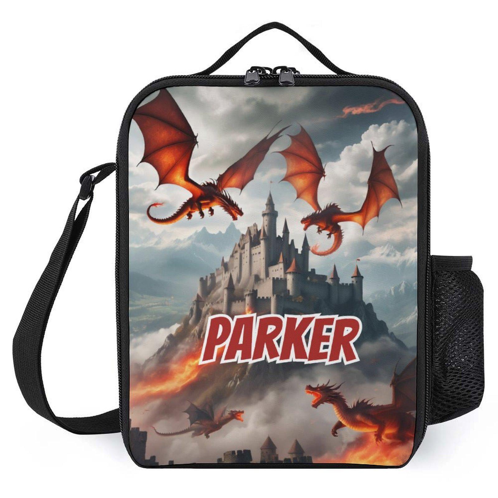 Personalized Fire Breath Dragons Lunch Bag for School Camp Boys & Girls