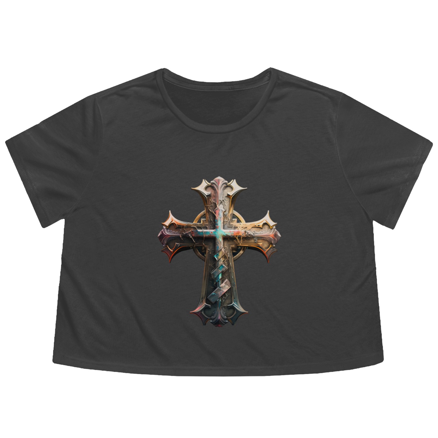 Jesus Cross Painting Flowy Cropped Tees