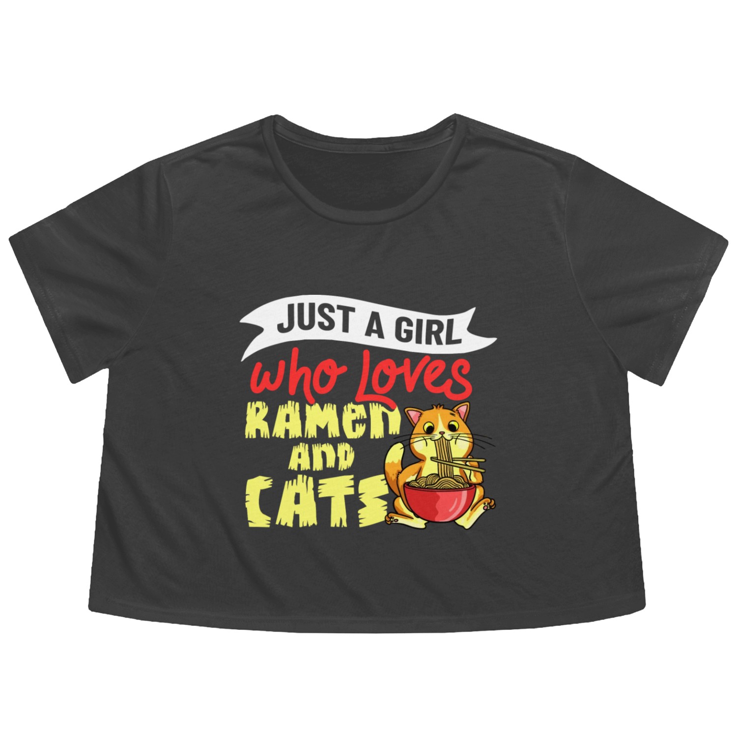 Ramen Cat Bowl Chicken Noodle Soup Japanese Flowy Cropped Tees