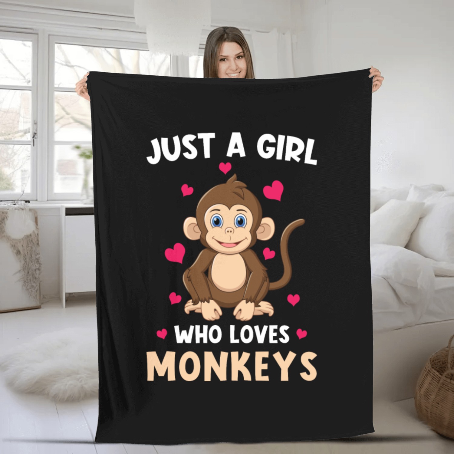 Monkey Just A Girl Who Loves Monkeys Fleece Blankets
