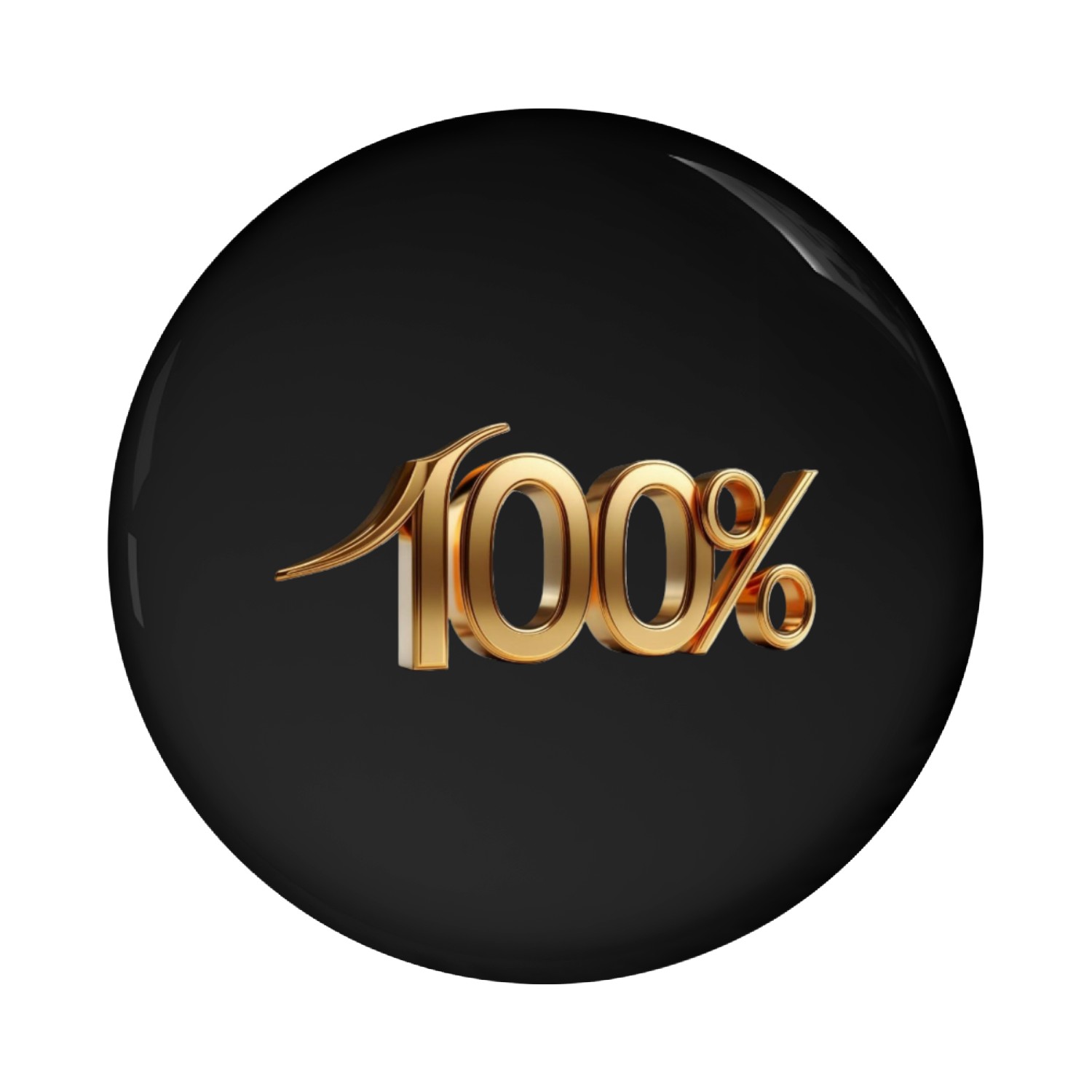 image shows a 3D rendering of the number 100% Pin Buttons