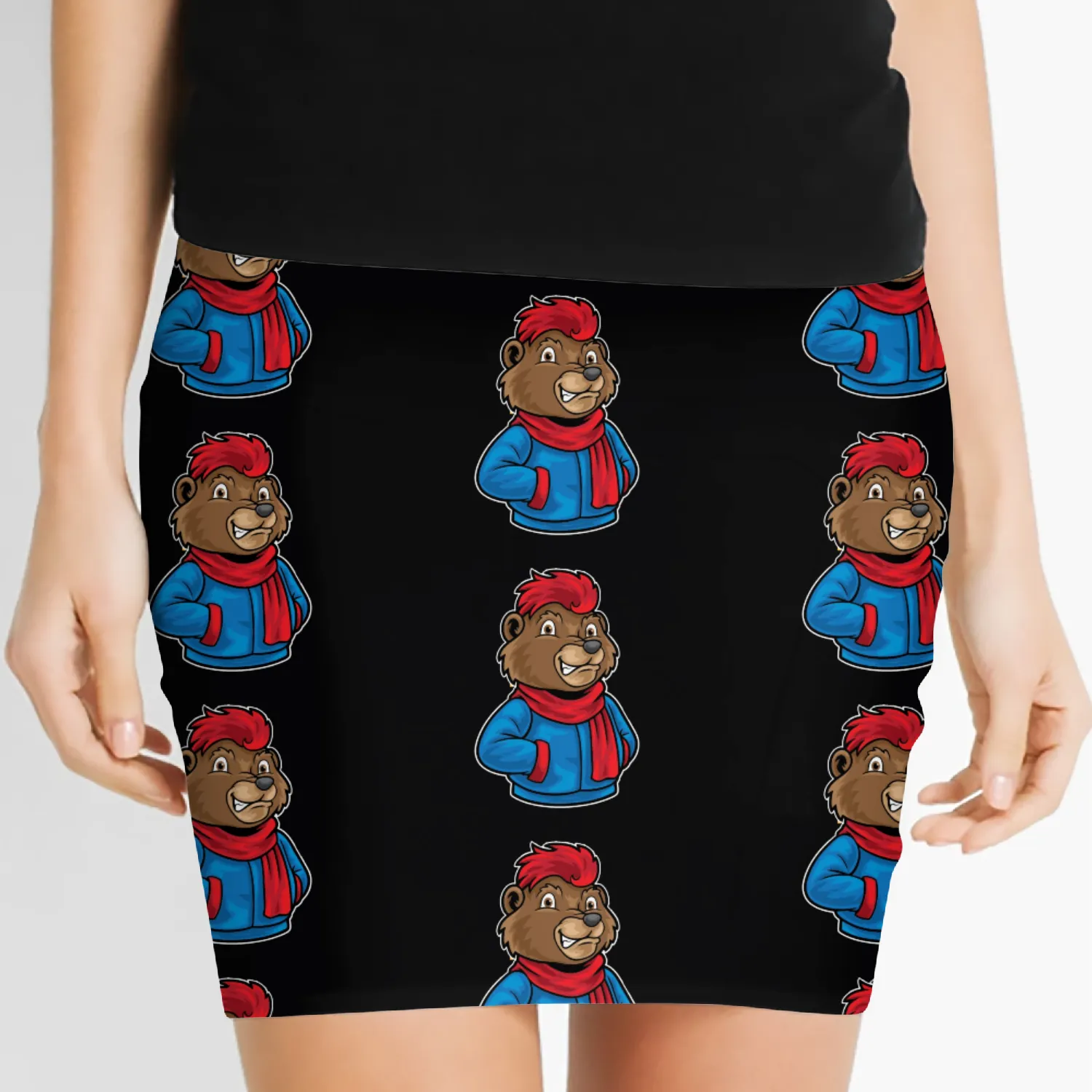 Hip Hop Bear Funky Urban Cartoon Illustration Women's Mini Skirts
