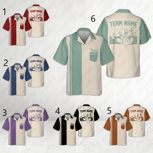 Personalized Retro Bowling Pocket Hawaiian Shirt, Custom Name Bowler Button Down Shirt, Matching Bowling Team Shirt, Bowling Lovers Gift
