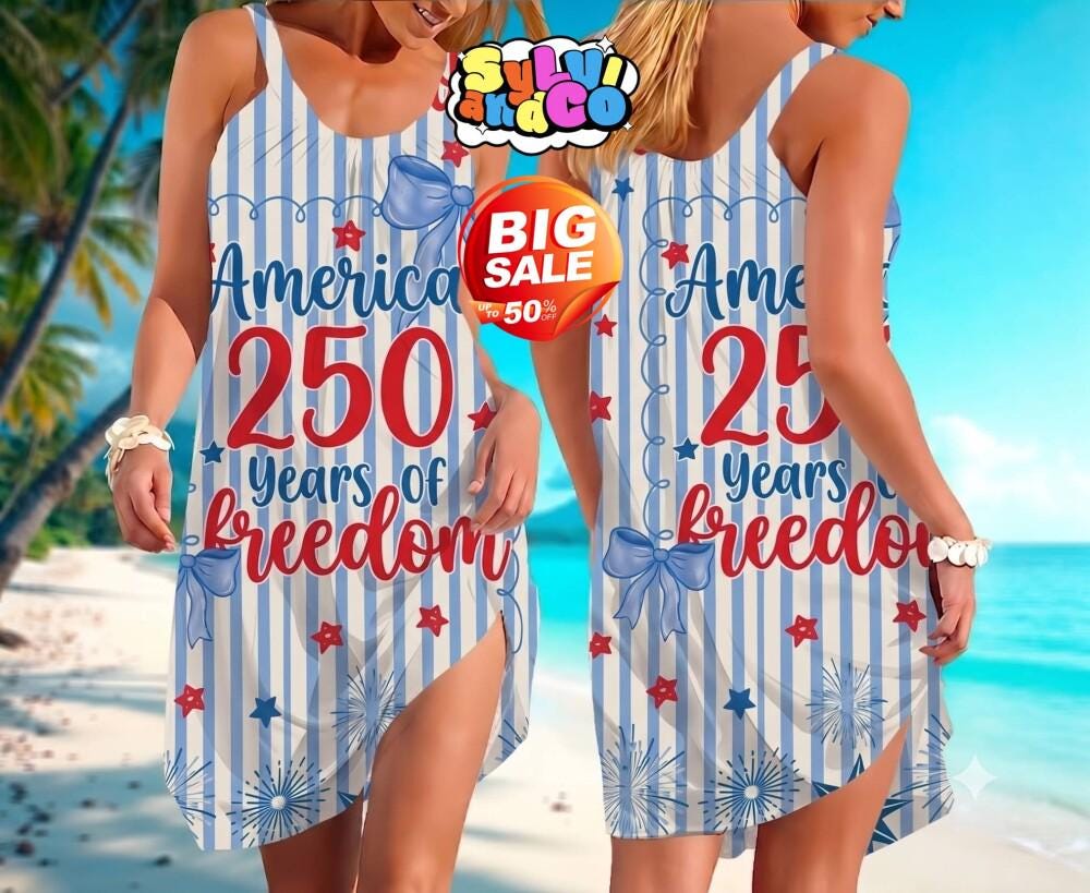 250th Anniversary America Dress, We The People Patriotic Sling Dress, 1776-2026 USA Celebration Outfit, Slim Fit Summer Sling Dress
