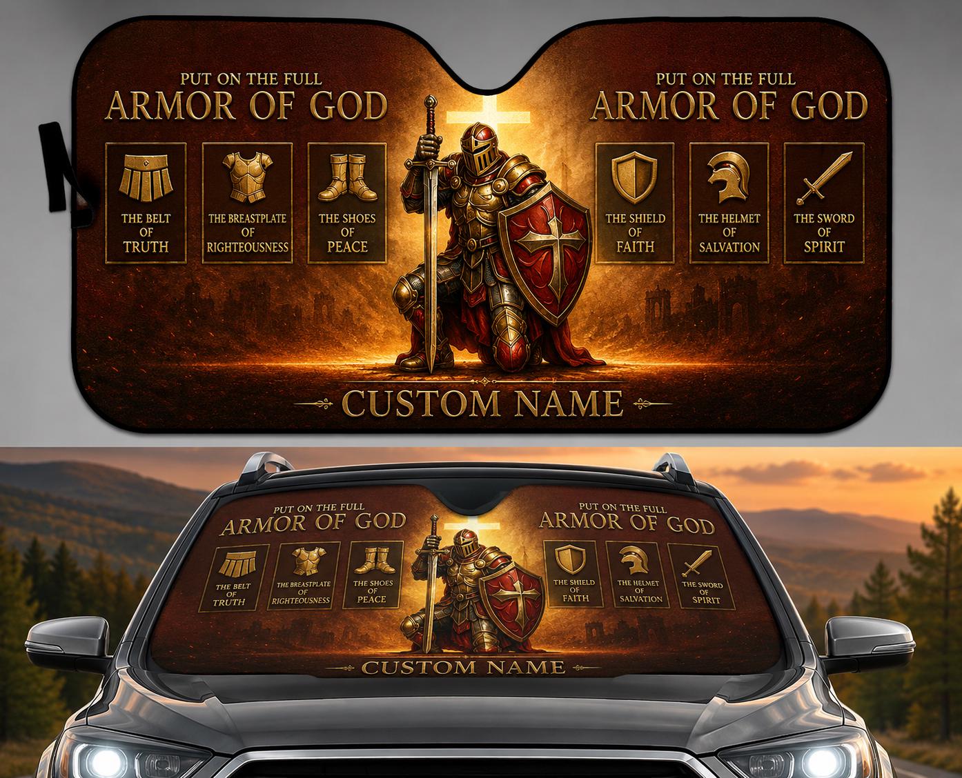 Personalized Armor Of God Car Sun Shade, Christian Knight Sunshade, Custom Name Faith Gift, Ephesians 6 Auto Sun Visor
