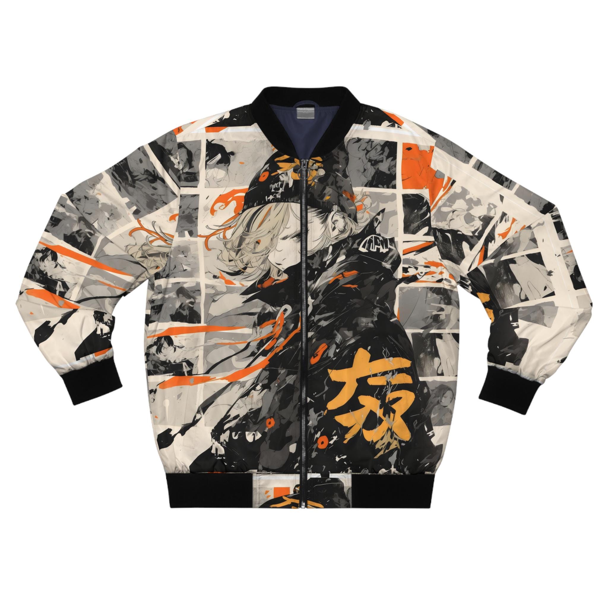 Retro Japanese Anime Bomber Men's Jacket ,Men's AOP Bomber Jacket,Japanese Streetwear Bomber Jacket