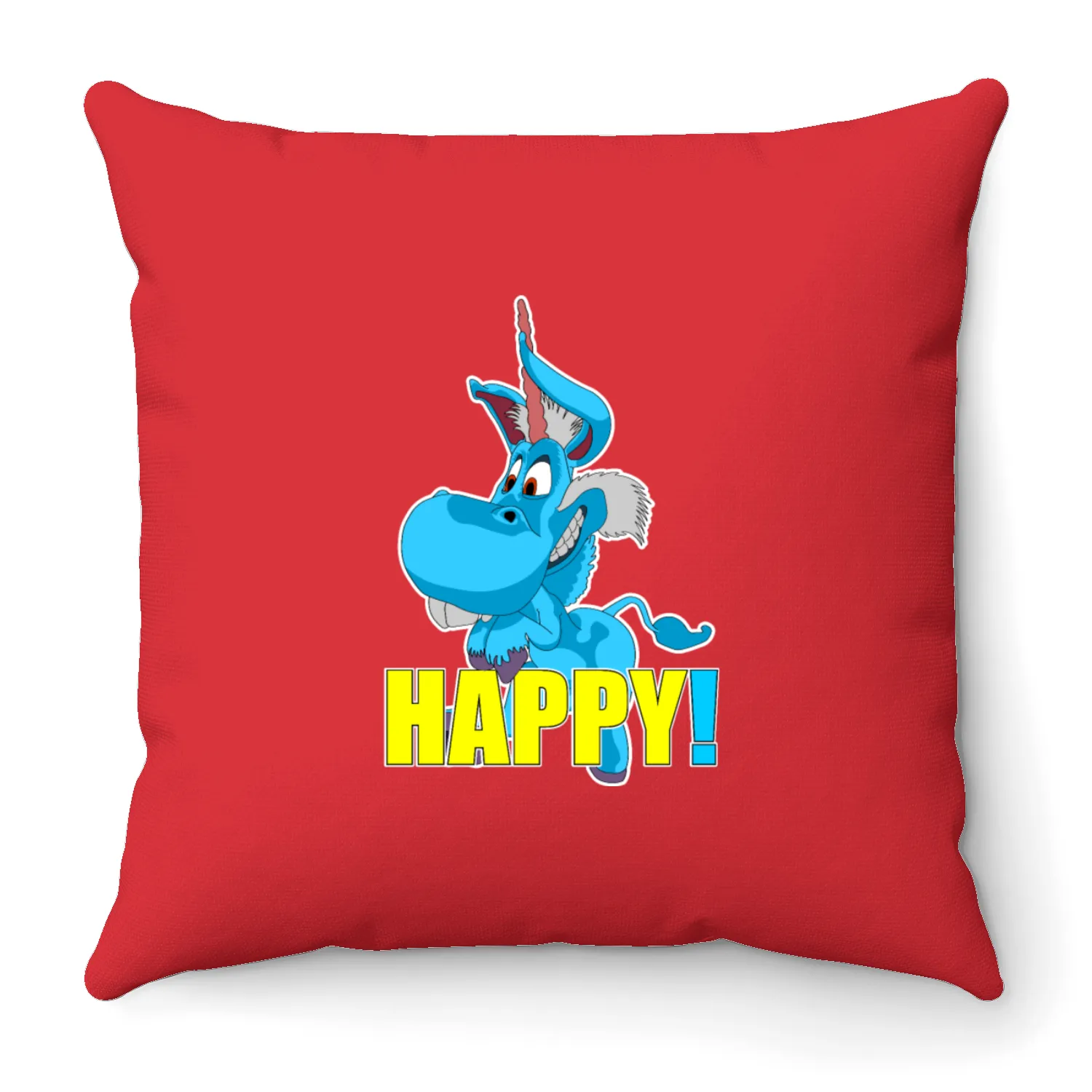 Blue Unicorn is Happy Throw Pillows