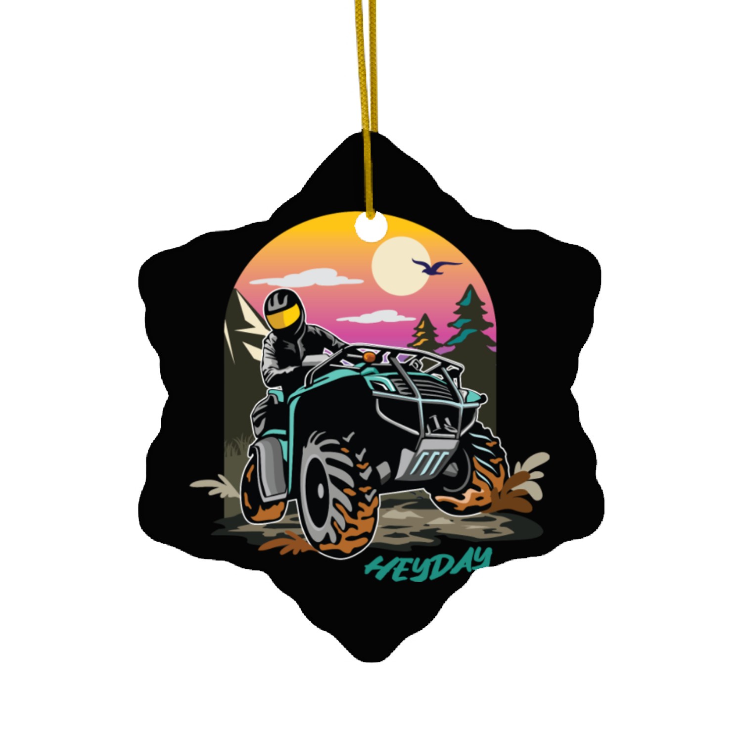 ATV/Quad "Trail Riding" style logo. By "Hey Day" Ceramic Ornaments