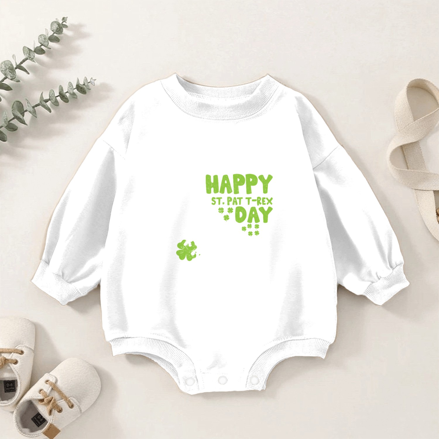 Happy St Pat Trex Day Dino St Patrick's Day Baby Romper Sweatshirts
