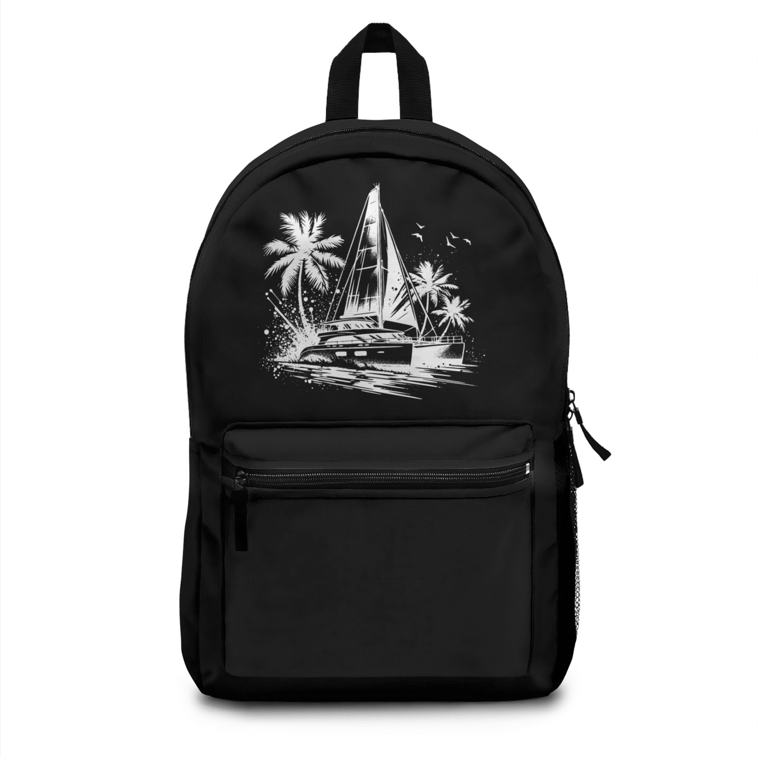 Double Hull Catamaran Sailing Boat With Palm Trees Backpacks
