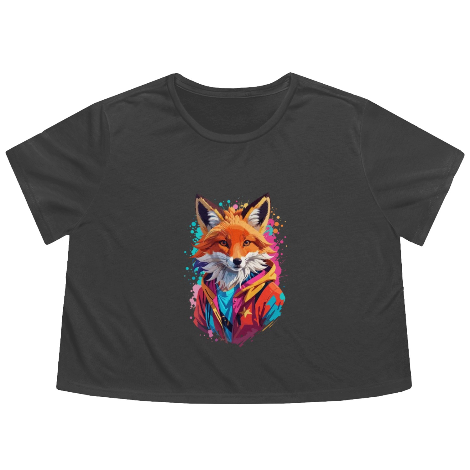 wolf animal art I cool cute wolf Flowy Cropped Tees