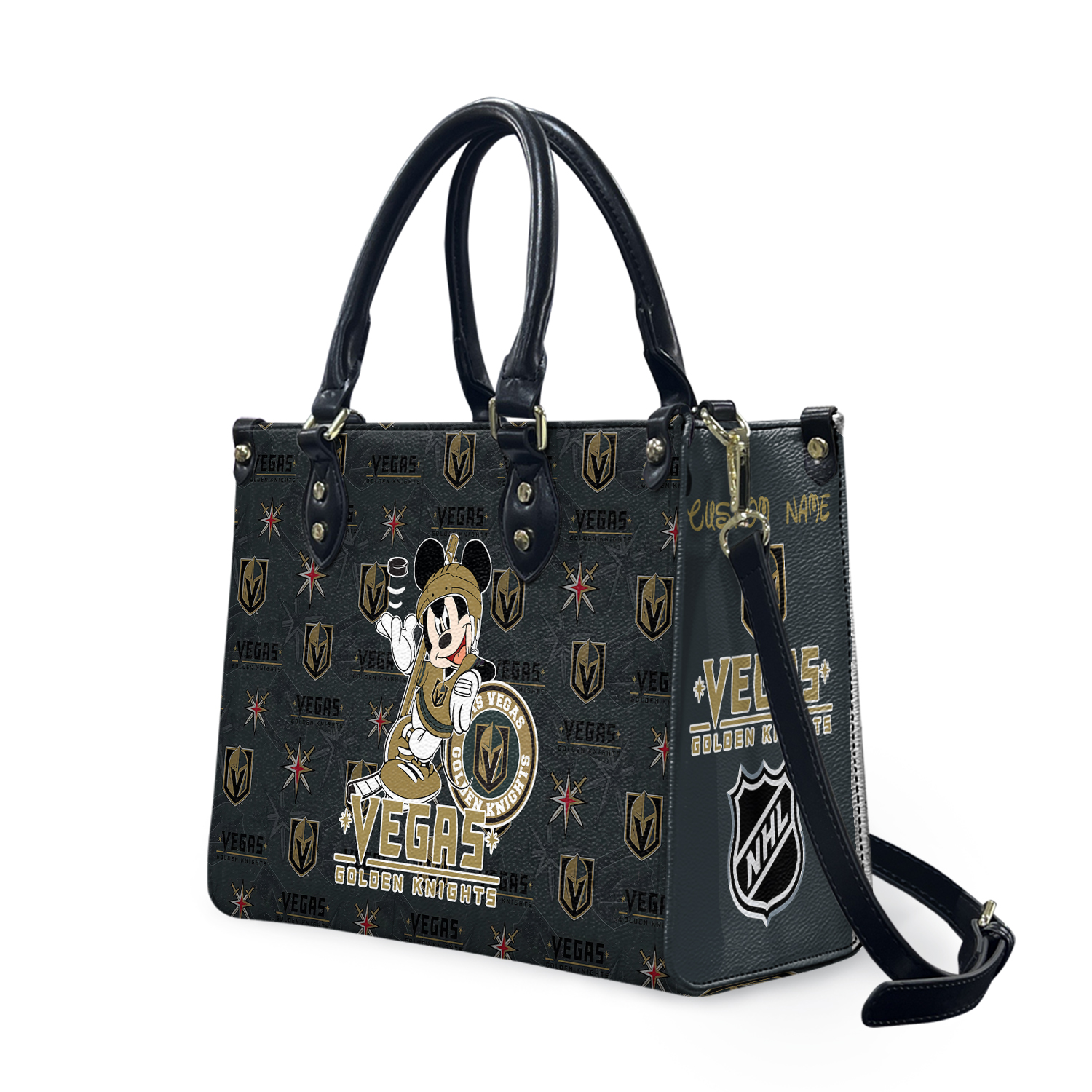 Vegass Team Golden Knightss Leather Bag, Personalized Hockeys Team Leather Bag