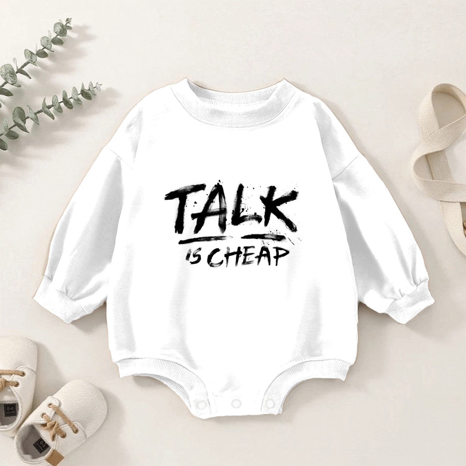 Talk Is Cheap (Black Text) Baby Romper Sweatshirts